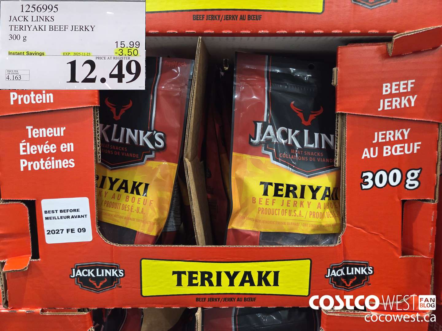 1256995 JACK LINKS TERIYAKI BEEF JERKY 300g ($3.50 INSTANT SAVINGS EXPIRES ON 2025-11-23) $12.49