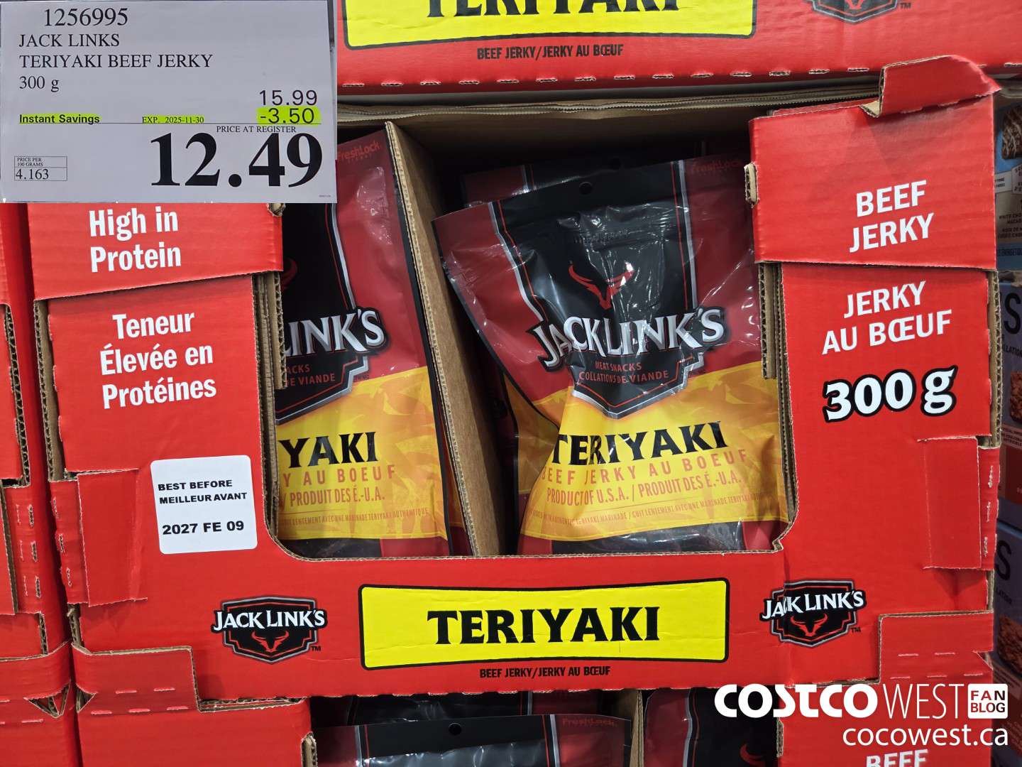 1256995 JACK LINKS TERIYAKI BEEF JERKY 300g ($3.50 INSTANT SAVINGS EXPIRES ON 2025-11-30) $12.49
