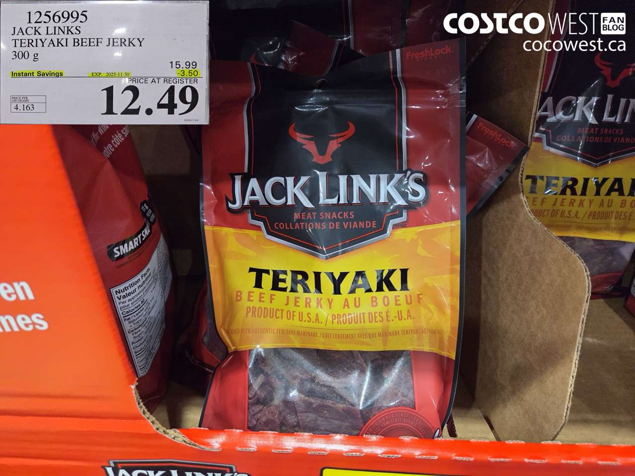 1256995 JACK LINKS TERIYAKI BEEF JERKY 300g ($3.50 INSTANT SAVINGS EXPIRES ON 2025-11-30) $12.49