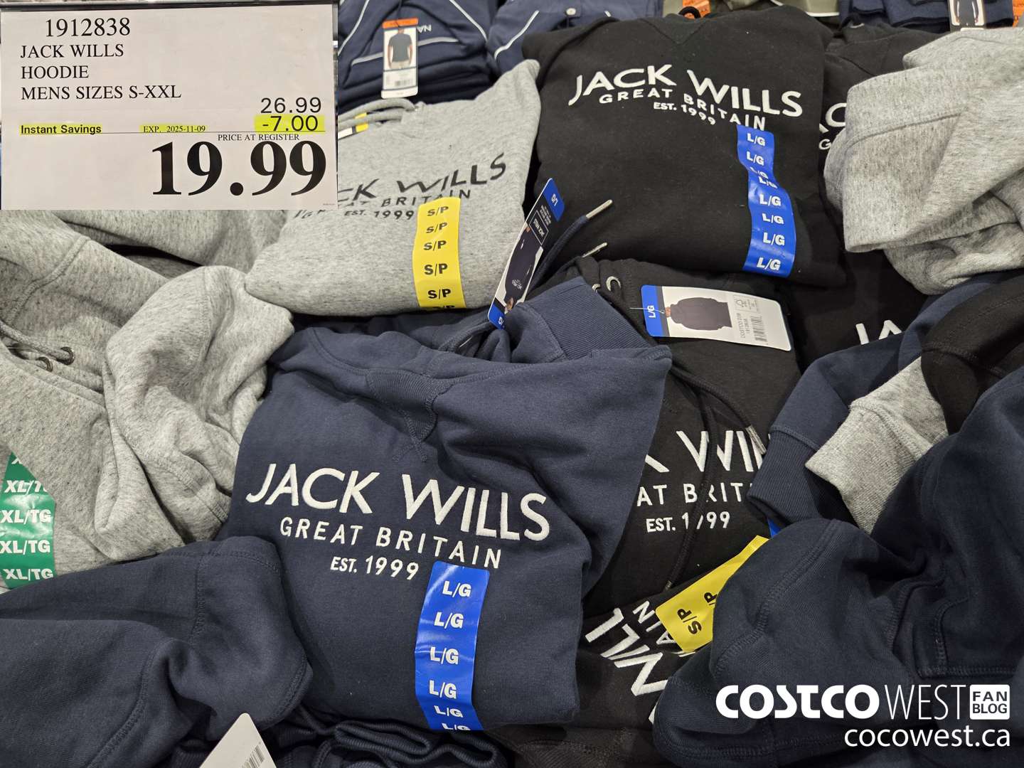 1912838 JACK WILLS HOODIE MENS SIZES S-XXL ($7.00 INSTANT SAVINGS EXPIRES ON 2025-11-09) $19.99