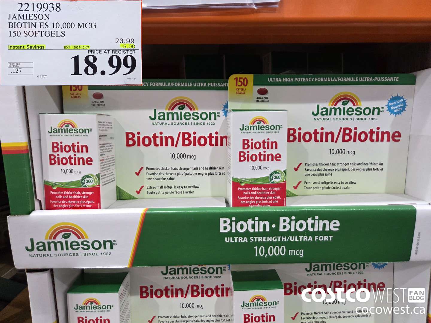 2219938 JAMIESON BIOTIN 10,000 MCG 150 SOFTGELS ($5.00 INSTANT SAVINGS EXPIRES ON 2025-12-07) $18.99