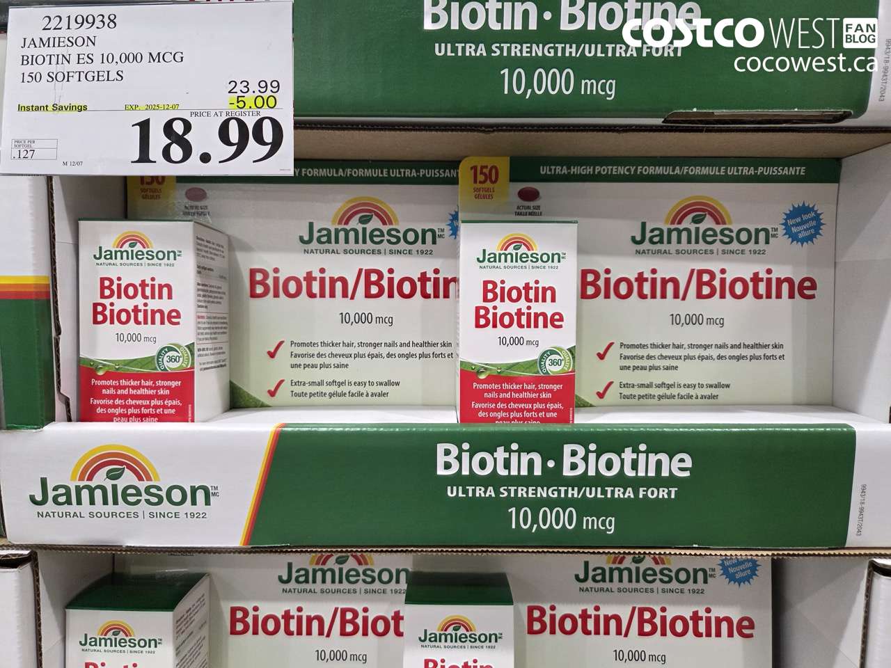 2219938 JAMIESON BIOTIN 10,000 MCG 150 SOFTGELS ($5.00 INSTANT SAVINGS EXPIRES ON 2025-12-07) $18.99