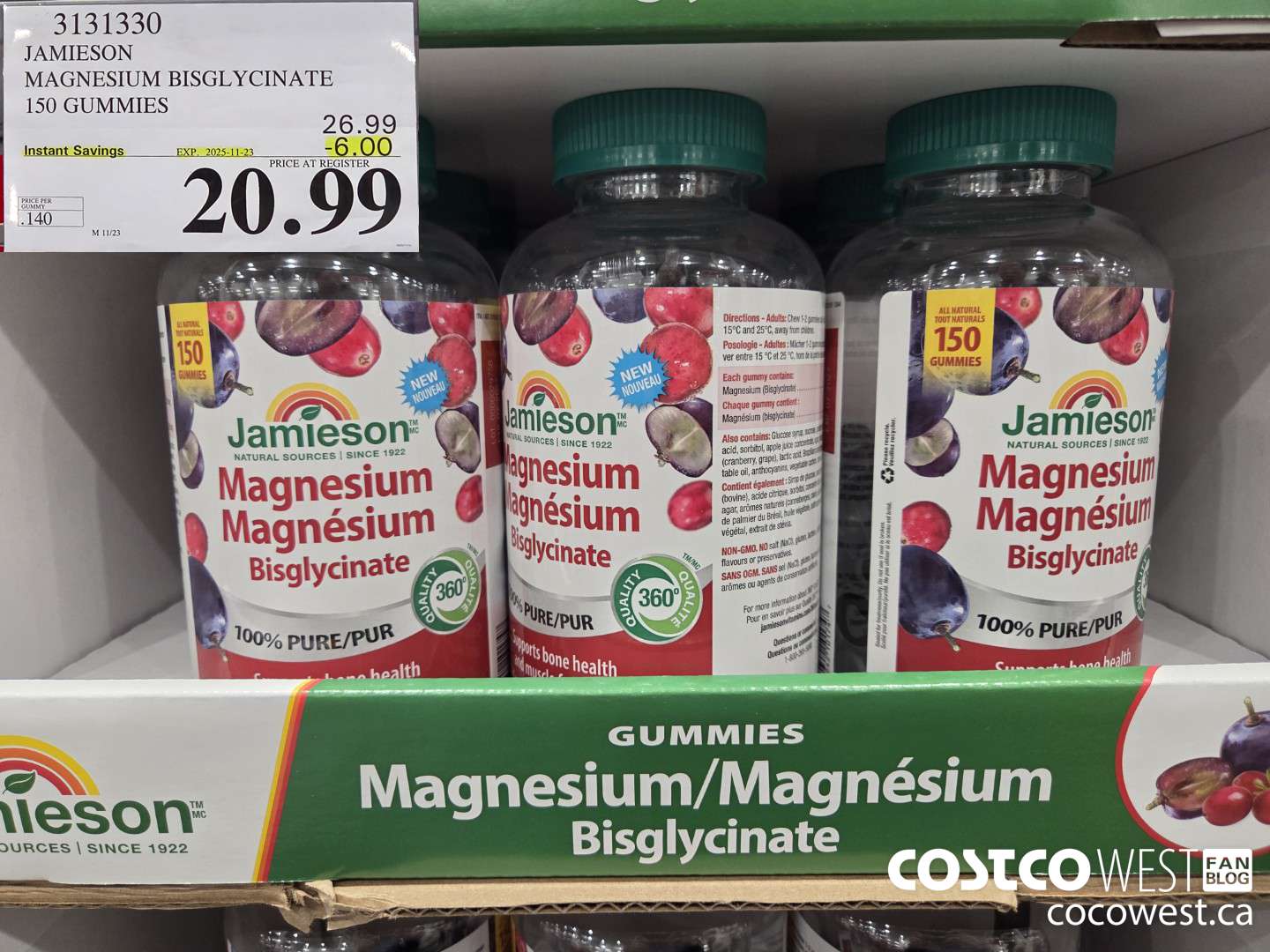3131330 JAMIESON MAGNESIUM BISGLYCINATE 150 GUMMIES ($6.00 INSTANT SAVINGS EXPIRES ON 2025-11-23) $20.99