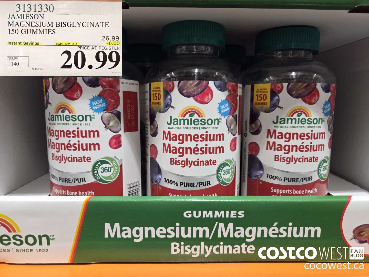 3131330 JAMIESON MAGNESIUM BISGLYCINATE 150 GUMMIES ($6.00 INSTANT SAVINGS EXPIRES ON 2025-11-23) $20.99
