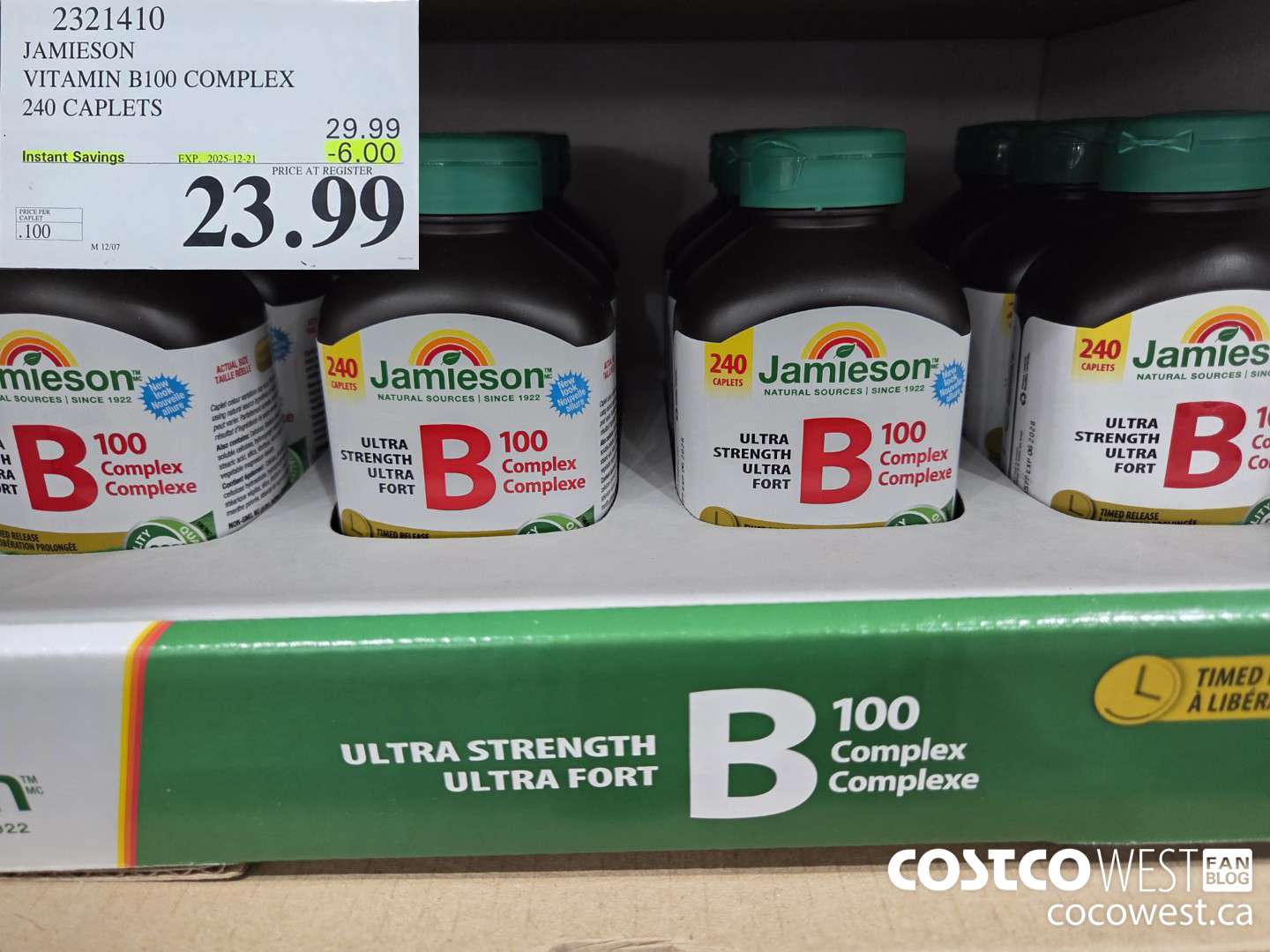 2321410 JAMIESON VITAMIN B100 COMPLEX 240 CAPLETS ($6.00 INSTANT SAVINGS EXPIRES ON 2025-12-21) $23.99