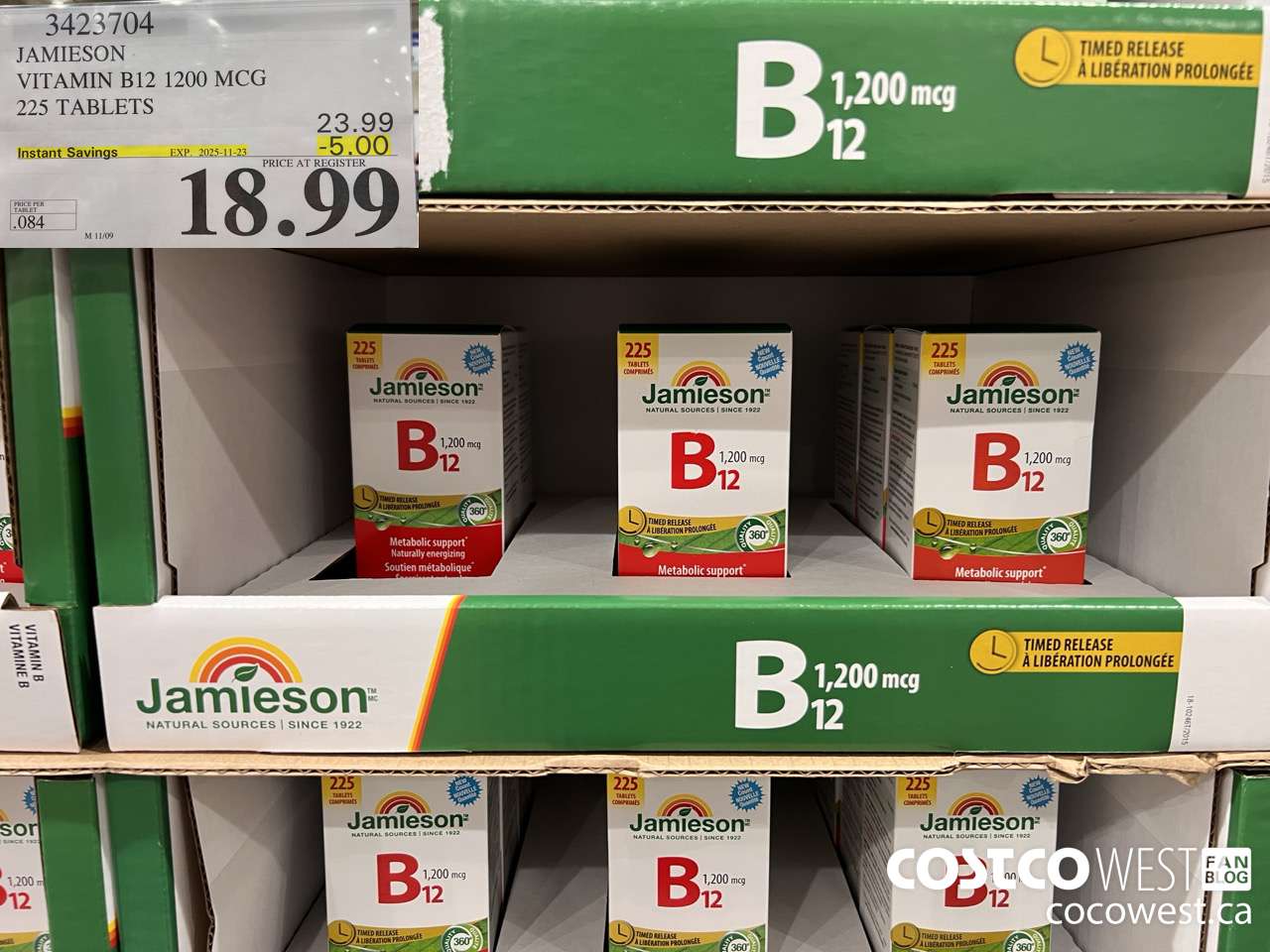 3423704 JAMIESON VITAMIN B12 1200 MCG 225 TABLETS ($5.00 INSTANT SAVINGS EXPIRES ON 2025-11-23) $18.99