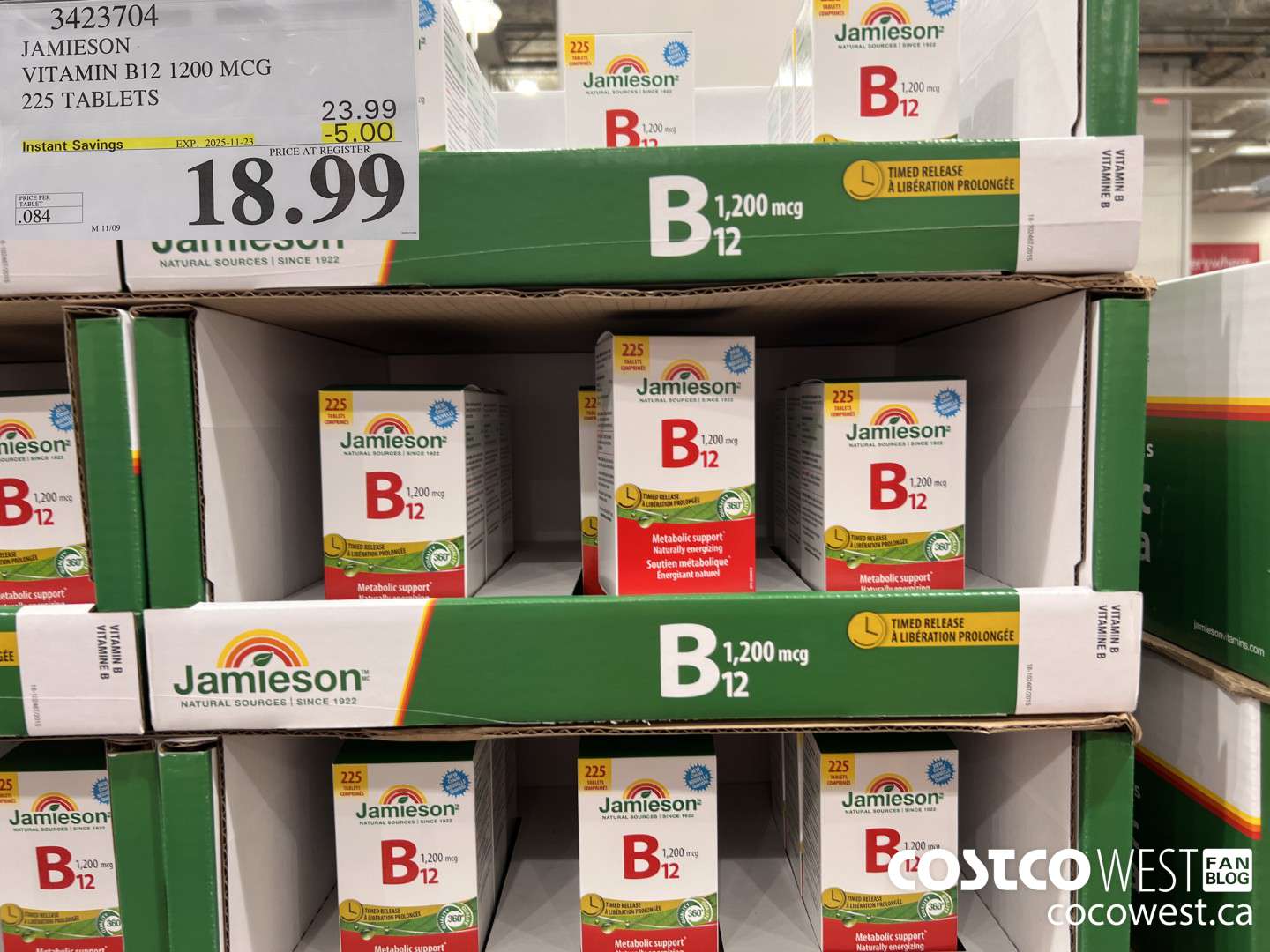 3423704 JAMIESON VITAMIN B12 1200 MCG 225 TABLETS ($5.00 INSTANT SAVINGS EXPIRES ON 2025-11-23) $18.99