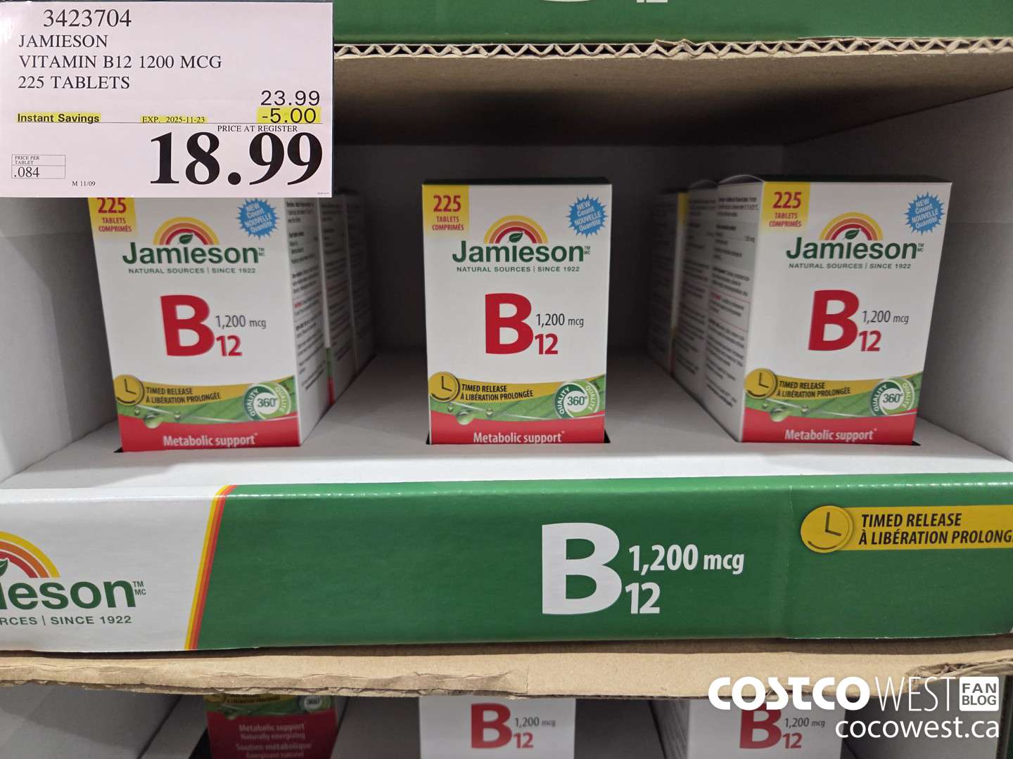 3423704 JAMIESON VITAMIN B12 1200 MCG 225 TABLETS ($5.00 INSTANT SAVINGS EXPIRES ON 2025-11-23) $18.99