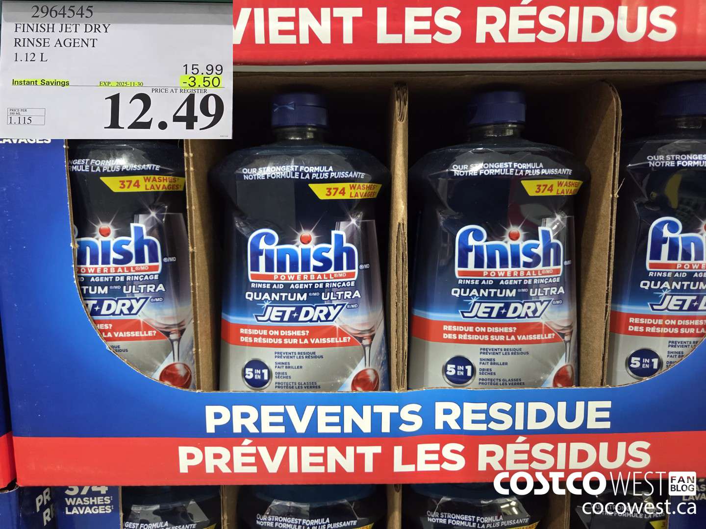 2964545 JET DRY QUANTUM ULTRA RINSE AGENT 1.12L ($3.50 INSTANT SAVINGS EXPIRES ON 2025-11-30) $12.49