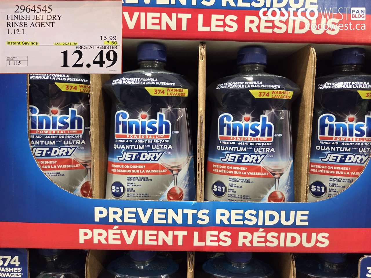 2964545 JET DRY QUANTUM ULTRA RINSE AGENT 1.12L ($3.50 INSTANT SAVINGS EXPIRES ON 2025-11-30) $12.49