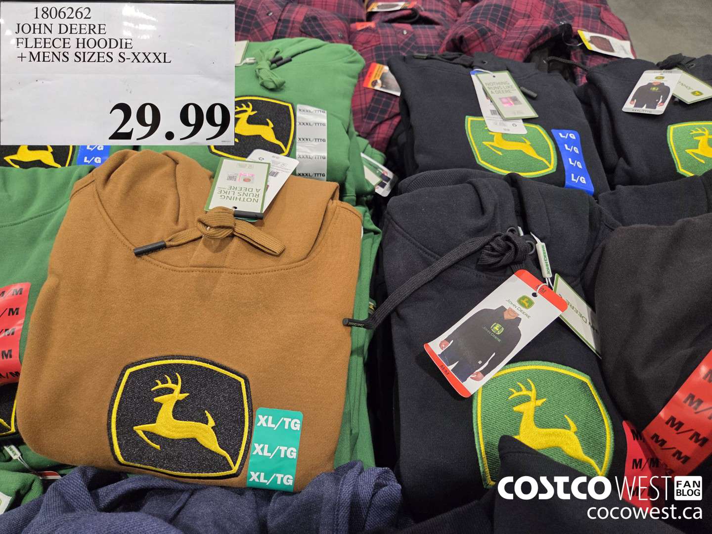 1806262 JOHN DEERE FLEECE HOODIE MENS SIZES S-XXXL $29.99