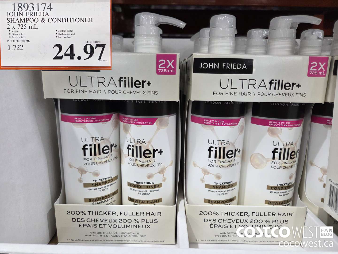 1893174 JOHN FRIEDA SHAMPOO & CONDITIONER 2 X 725ML $24.97