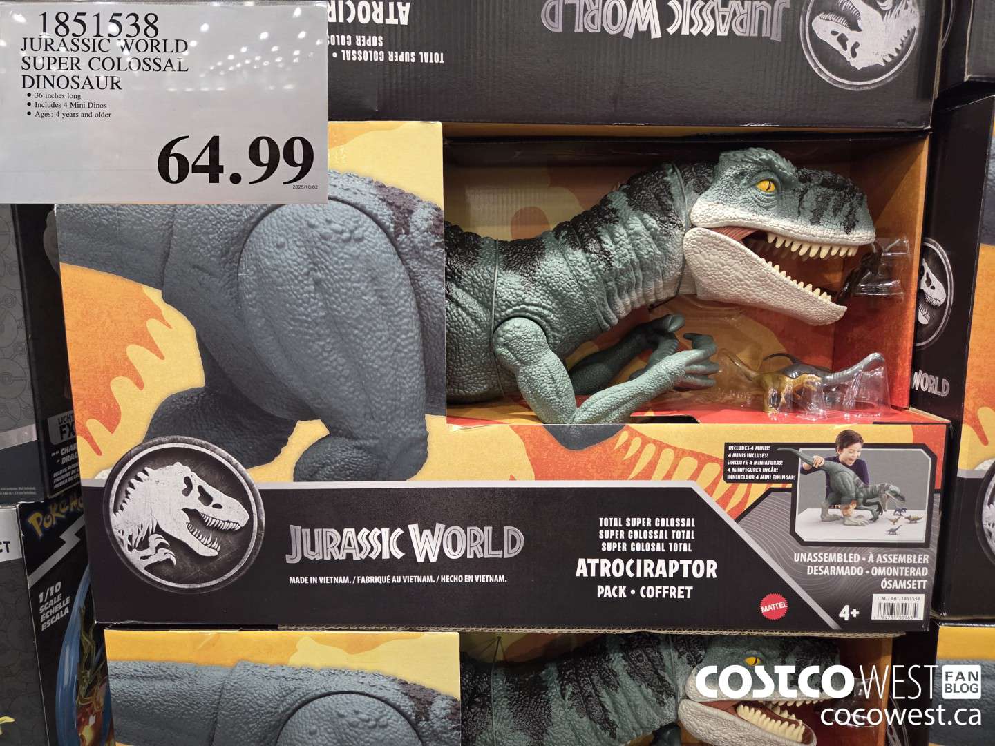1851538 JURASSIC WORLD SUPER COLOSSAL DINO WITH 4 MINI DINOS $64.99