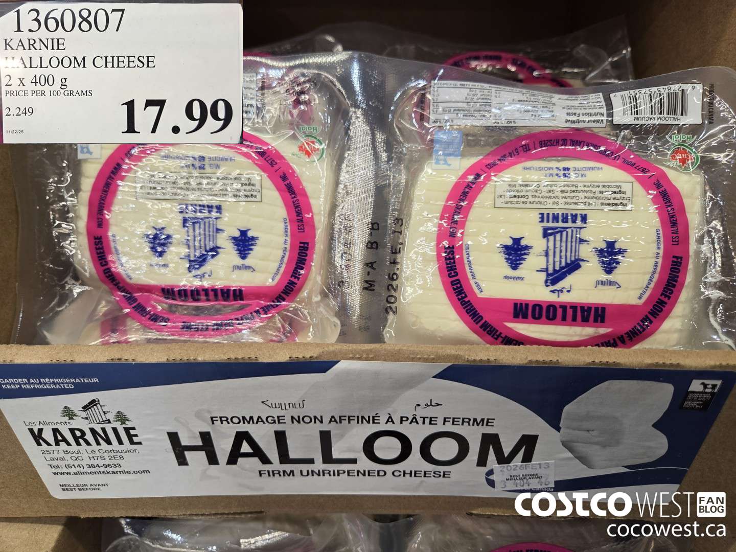 1360807 KARNIE HALLOOM CHEESE 800G $17.99