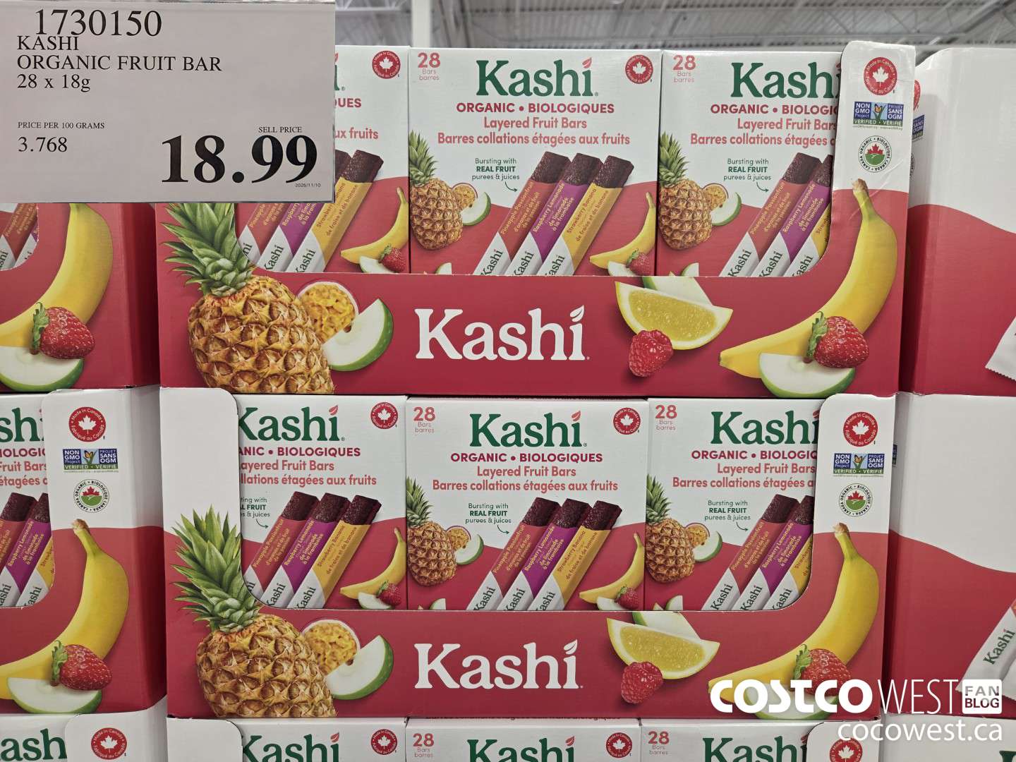 1730150 KASHI ORGANIC FRUIT BAR 28 X 18G $18.99