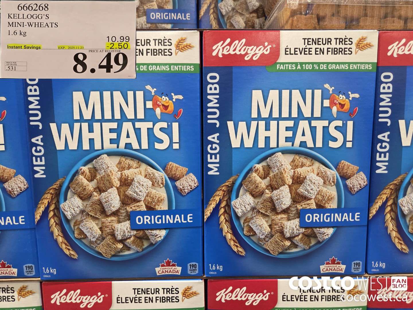 666268 KELLOGG'S MINI WHEATS 1.6 kg ($2.50 INSTANT SAVINGS EXPIRES ON 2025-11-23) $8.49