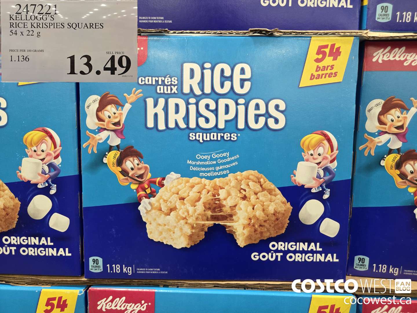 247221 KELLOGG'S RICE KRISPIES SQUARES 54 x 22 g $13.49