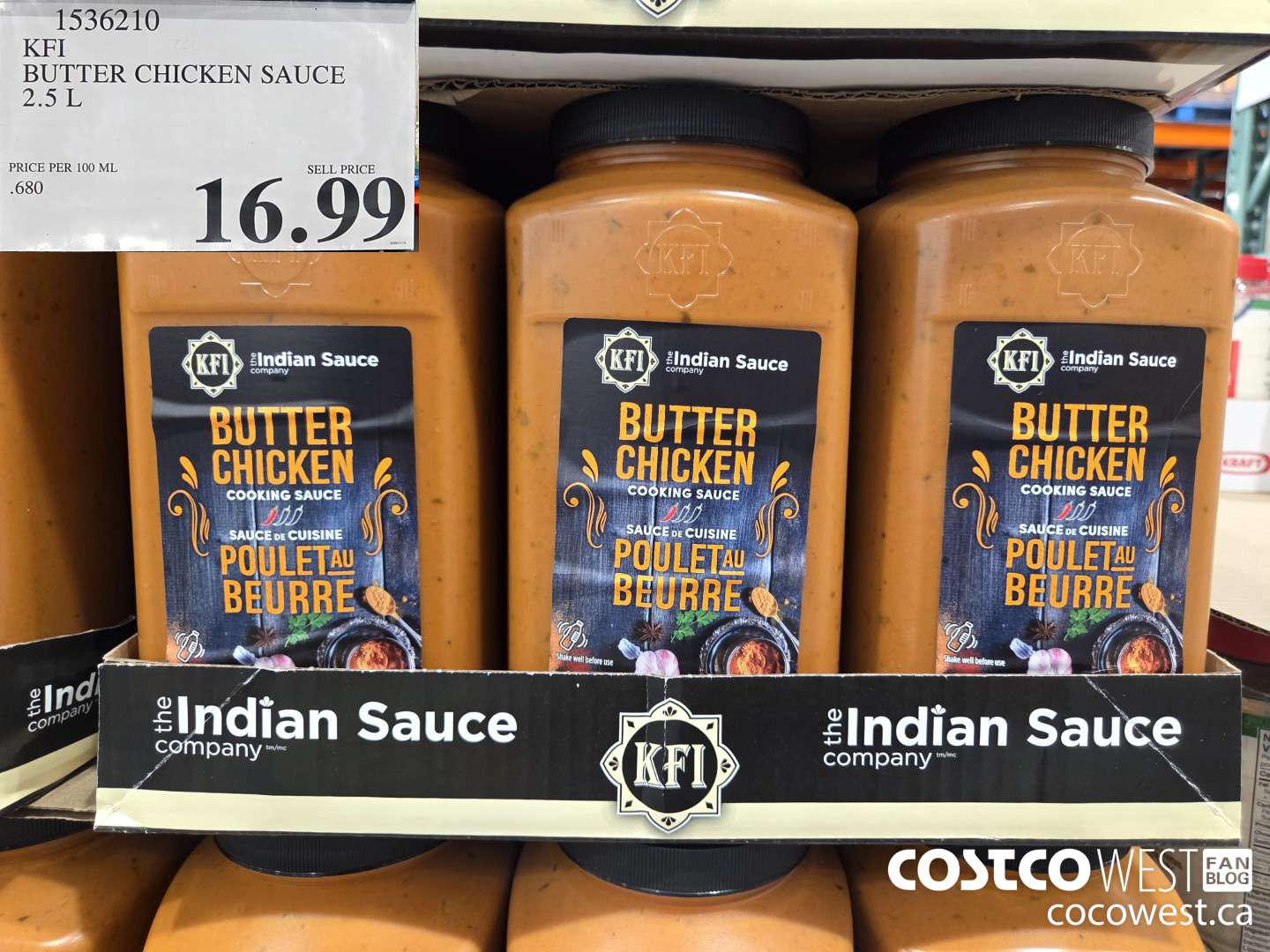 1536210 KFI BUTTER CHICKEN SAUCE 2.5 L $16.99