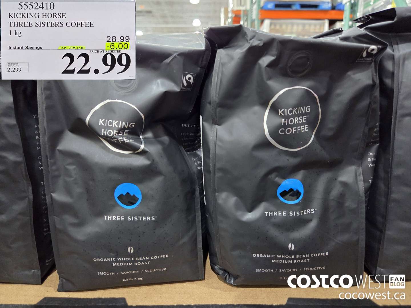 5552410 KICKING HORSE THREE SISTERS COFFEE 1KG ($6.00 INSTANT SAVINGS EXPIRES ON 2025-12-07) $22.99