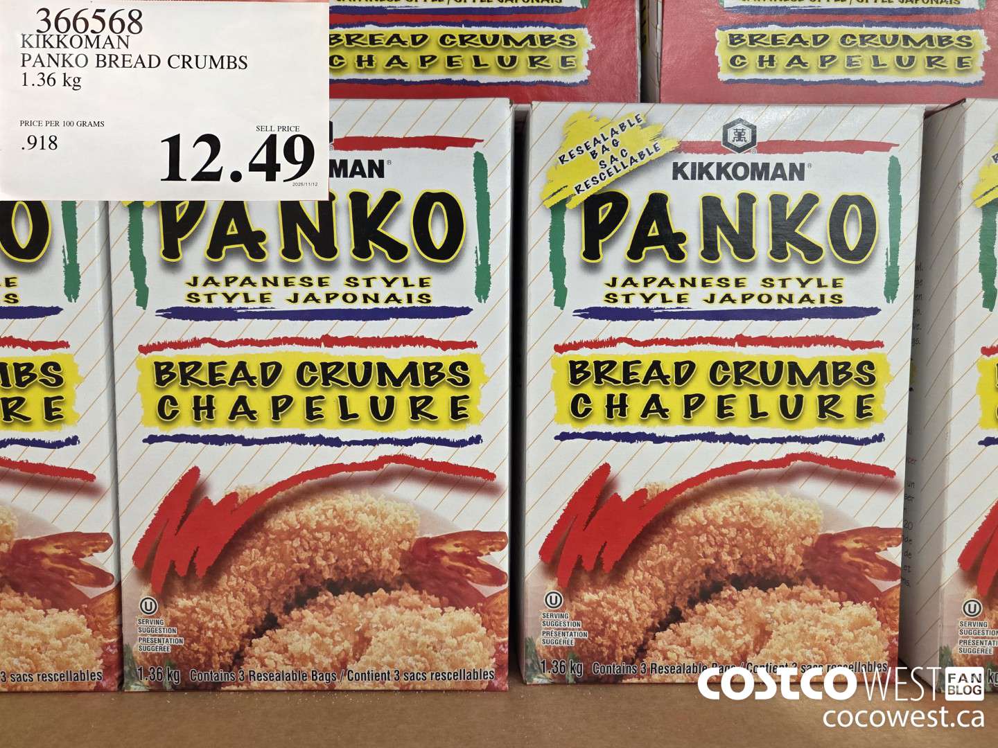 366568 KIKKOMAN PANKO BREAD CRUMBS 1.36 kg $12.49