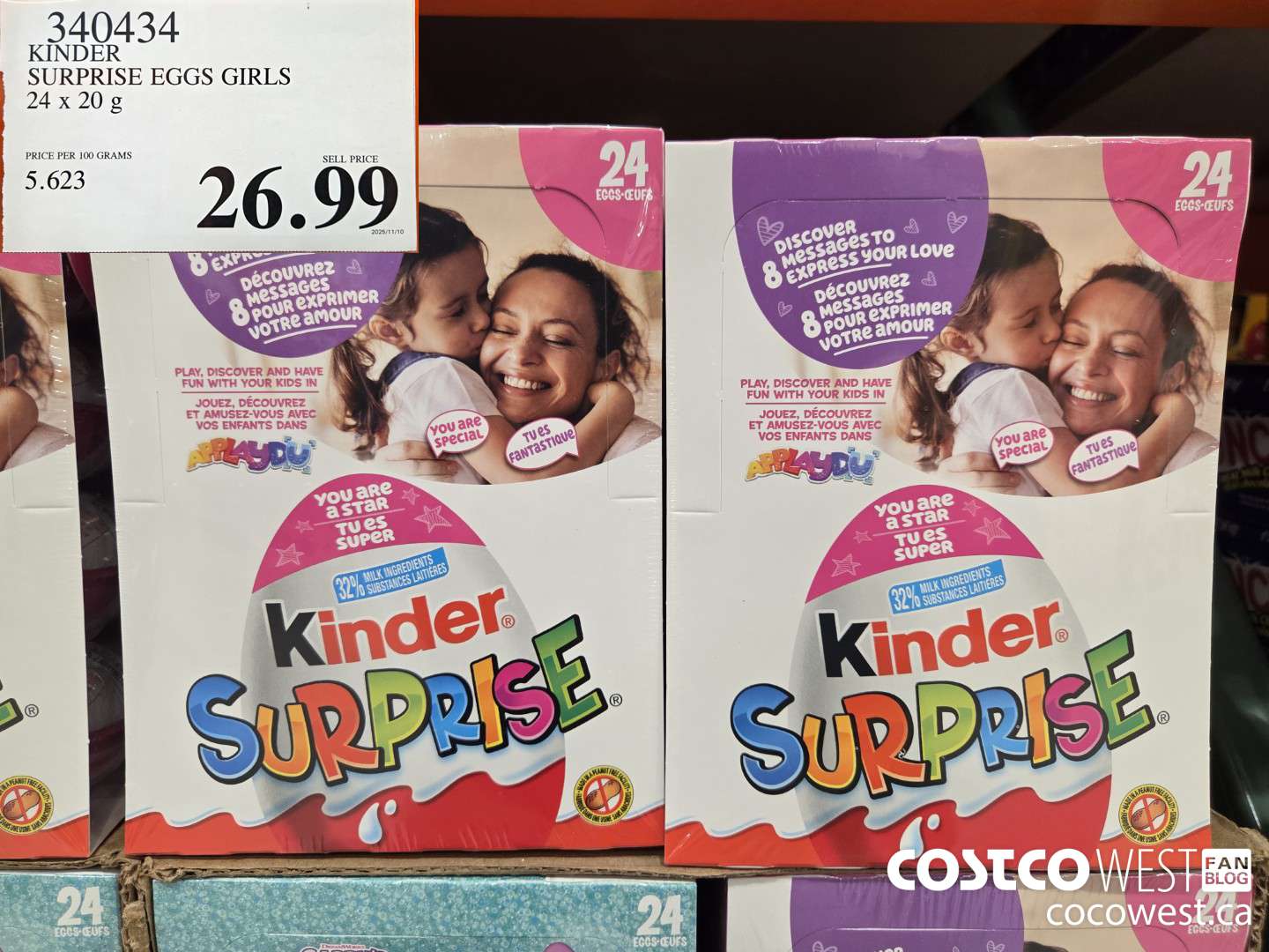 340434 KINDER SURPRISE EGGS GIRLS 24 x 20 g $26.99