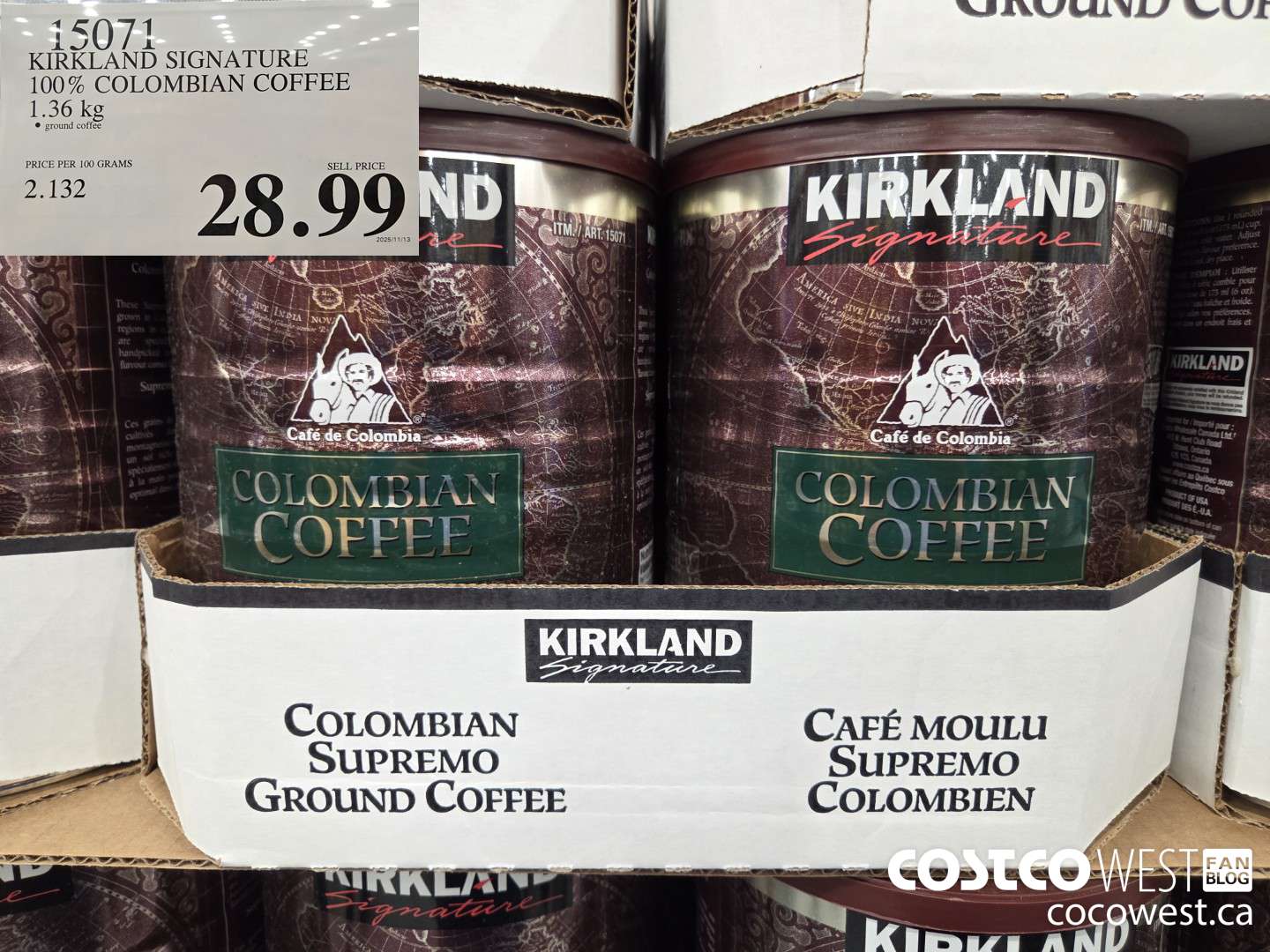 15071 KIRKLAND SIGNATURE 100% COLOMBIAN COFFEE 1.36 kg $28.99