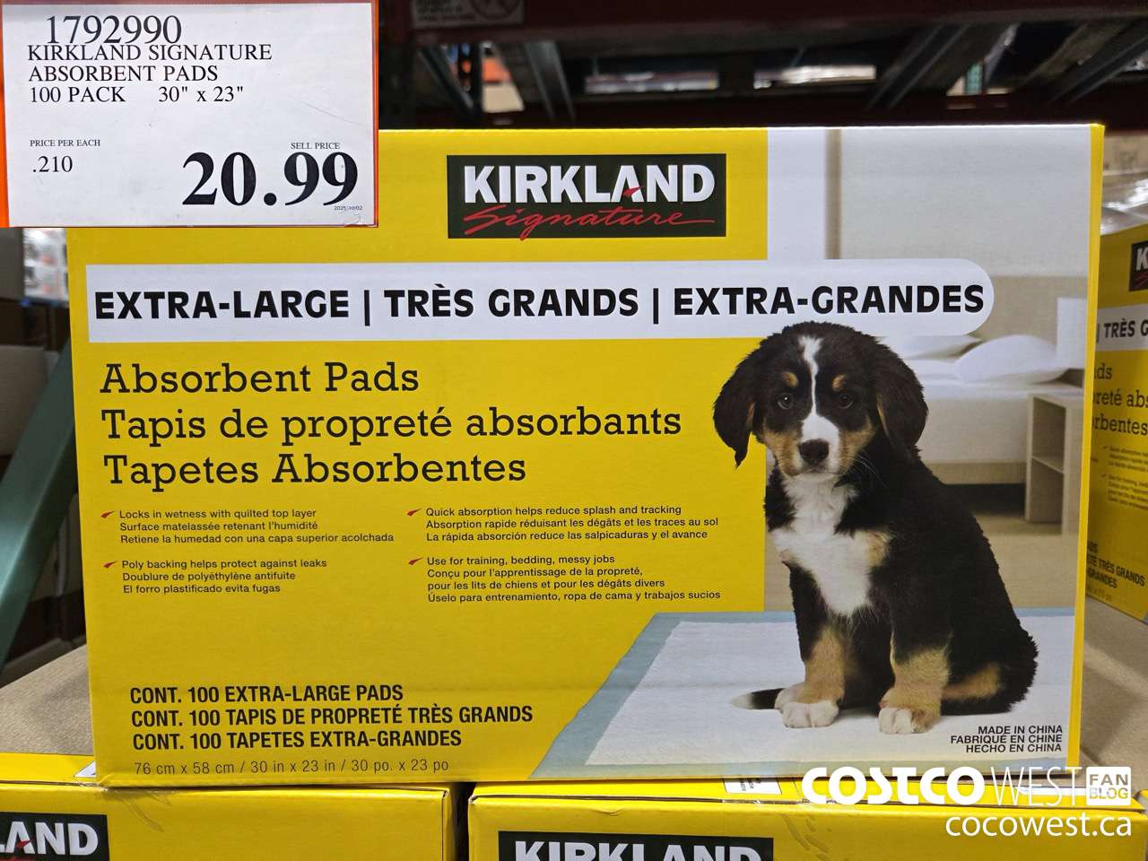 1792990 KIRKLAND SIGNATURE ABSORBENT PADS 100 PACK 30