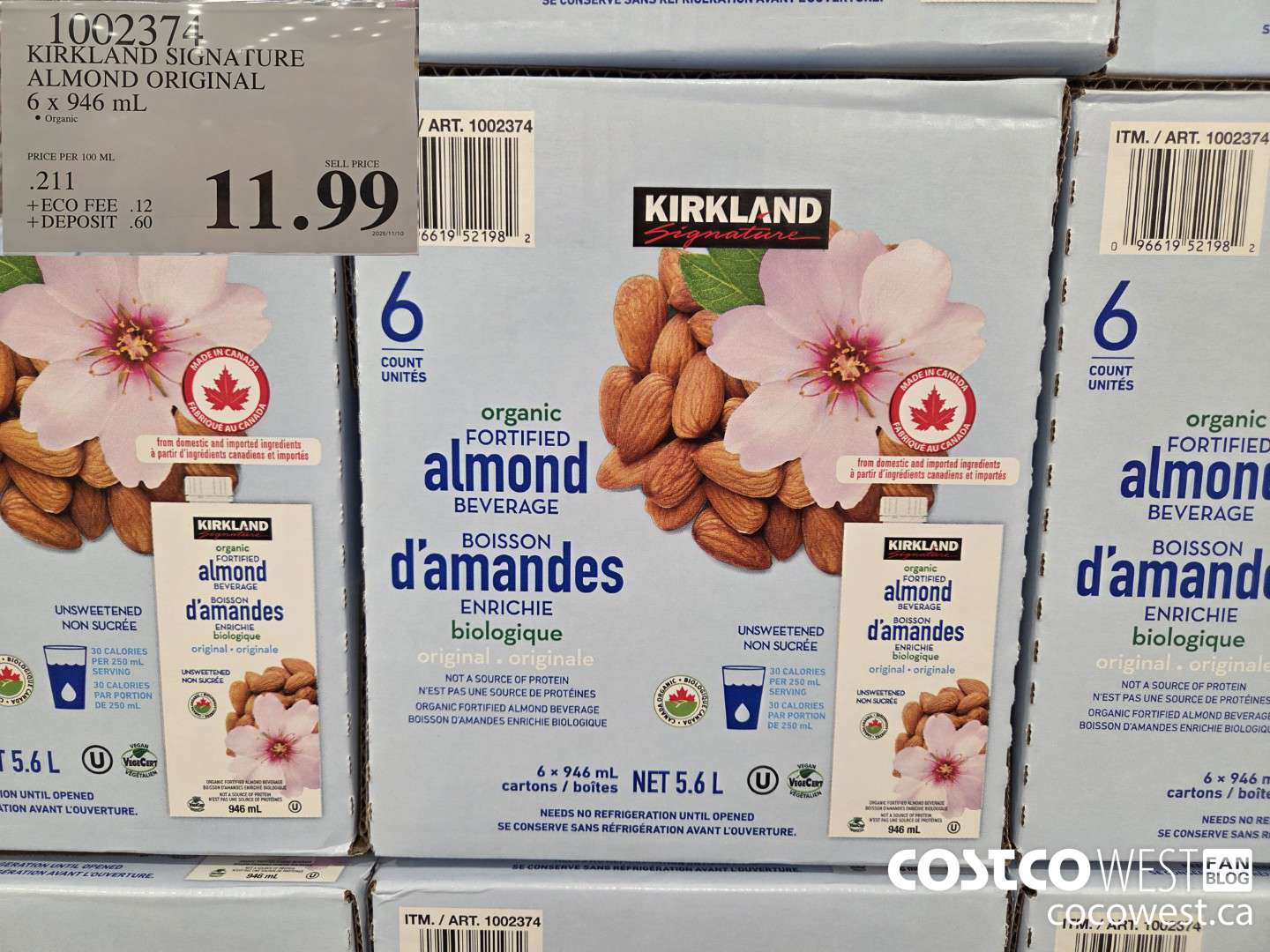 1002374 KIRKLAND SIGNATURE ALMOND ORIGINAL 6 x 946 mL $11.99