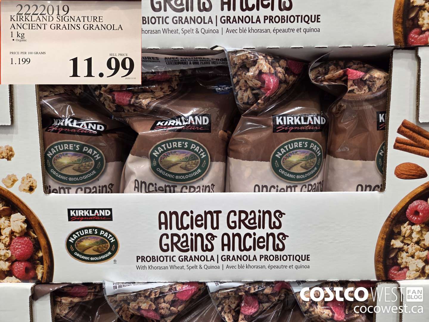 2222019 KIRKLAND SIGNATURE ANCIENT GRAINS GRANOLA 1 kg $11.99