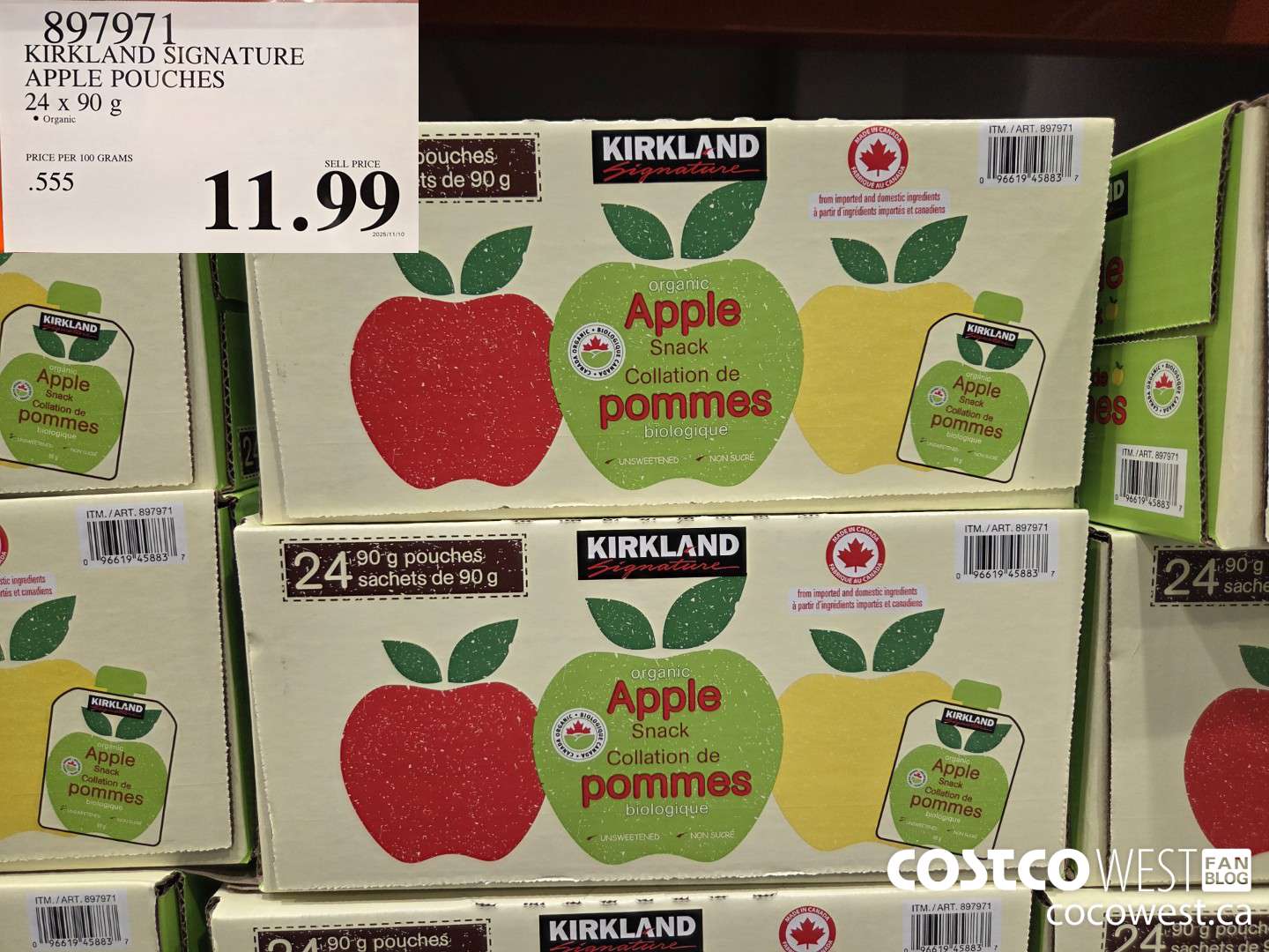 897971 KIRKLAND SIGNATURE APPLE POUCHES 24 x 90 g $11.99