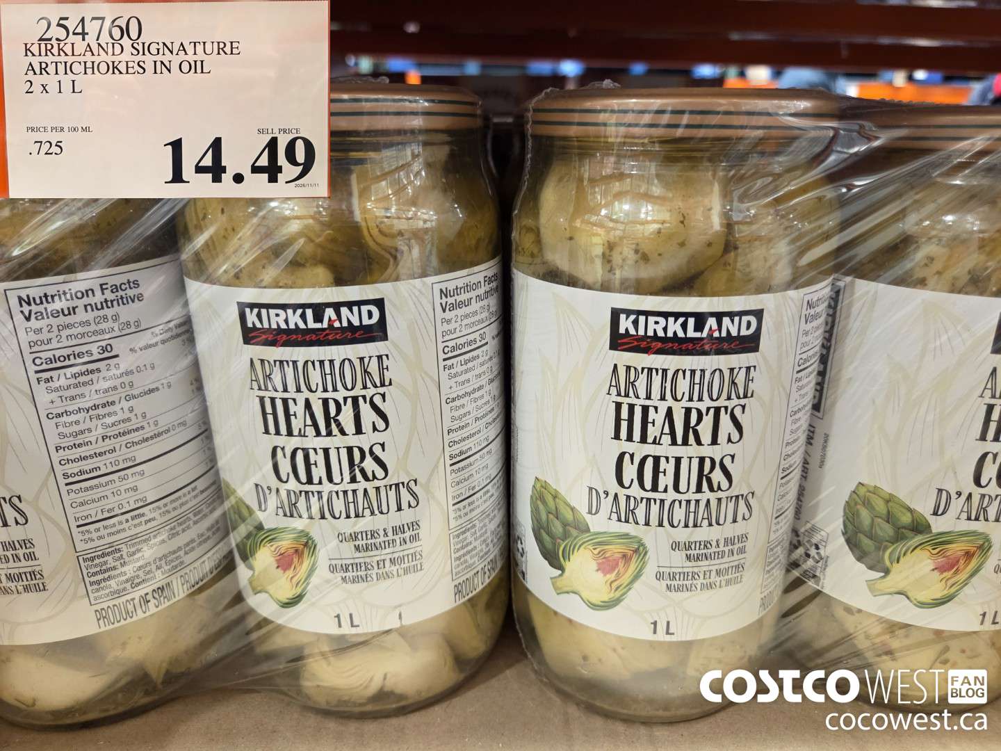 254760 KIRKLAND SIGNATURE ARTICHOKES IN OIL 2 x 1 L $14.49