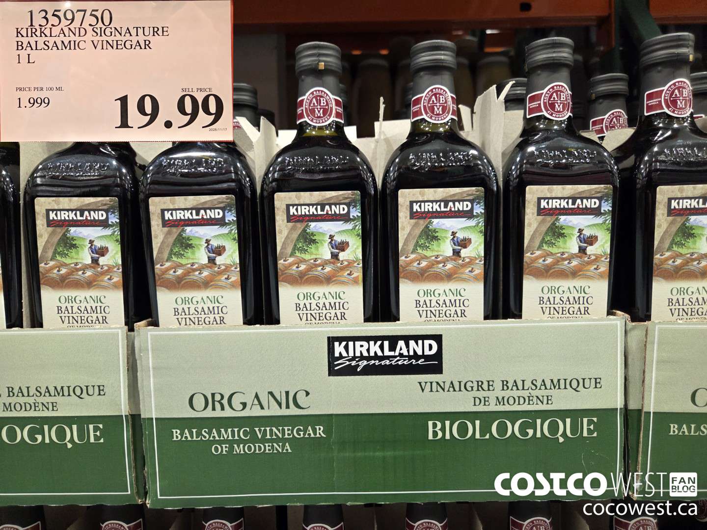 1359750 KIRKLAND SIGNATURE BALSAMIC VINEGAR 1 L $19.99