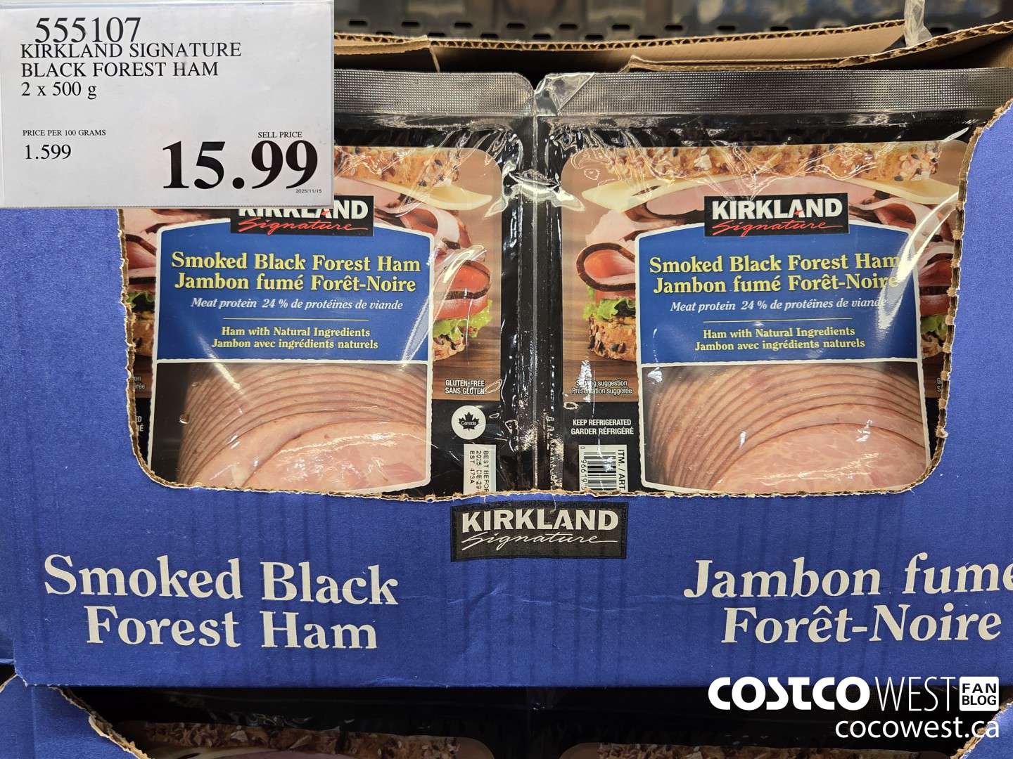 555107 KIRKLAND SIGNATURE BLACK FOREST HAM 2 X 500 G $15.99
