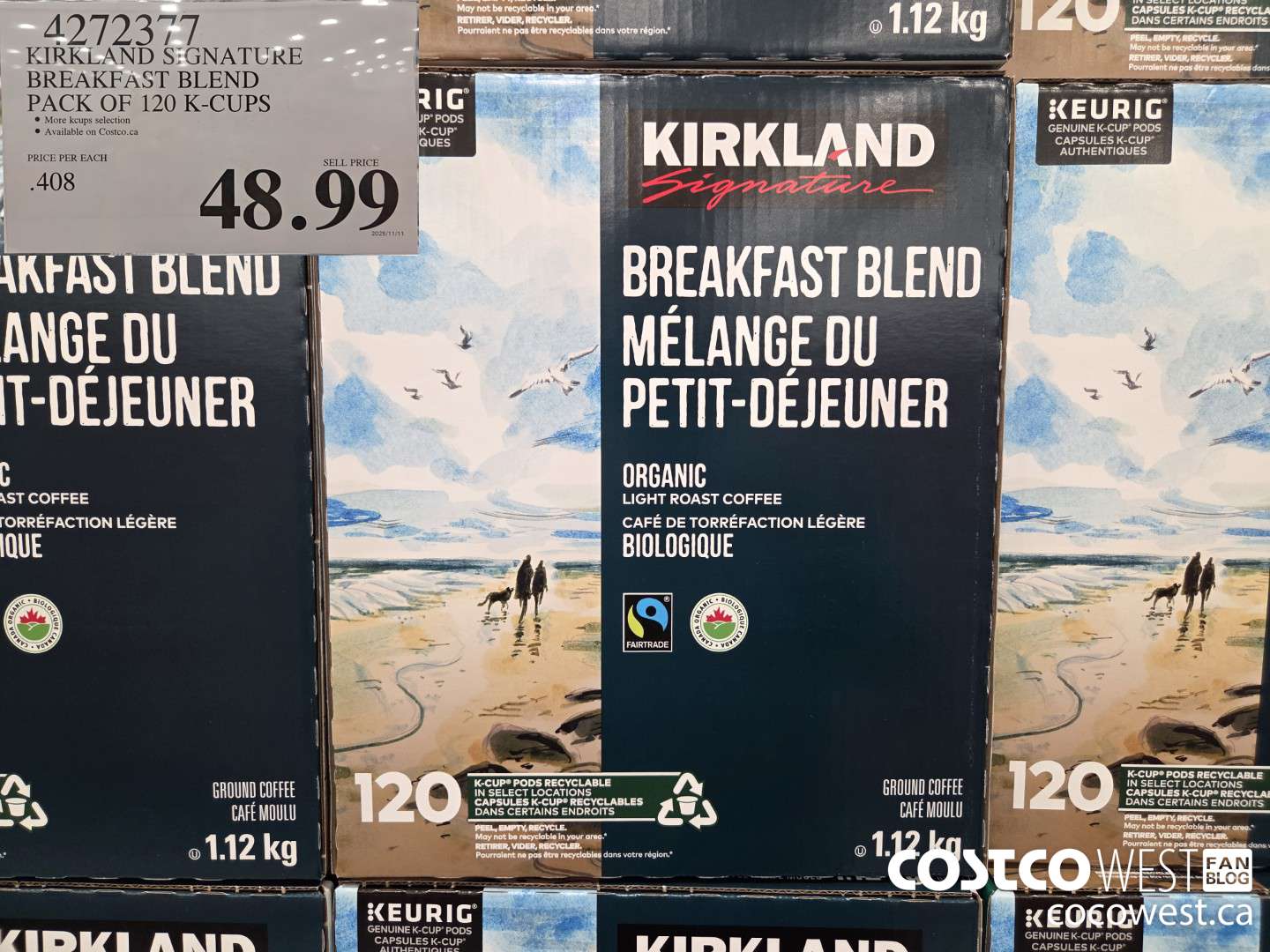 4272377 KIRKLAND SIGNATURE BREAKFAST BLEND PACK OF 120 K-CUPS $48.99