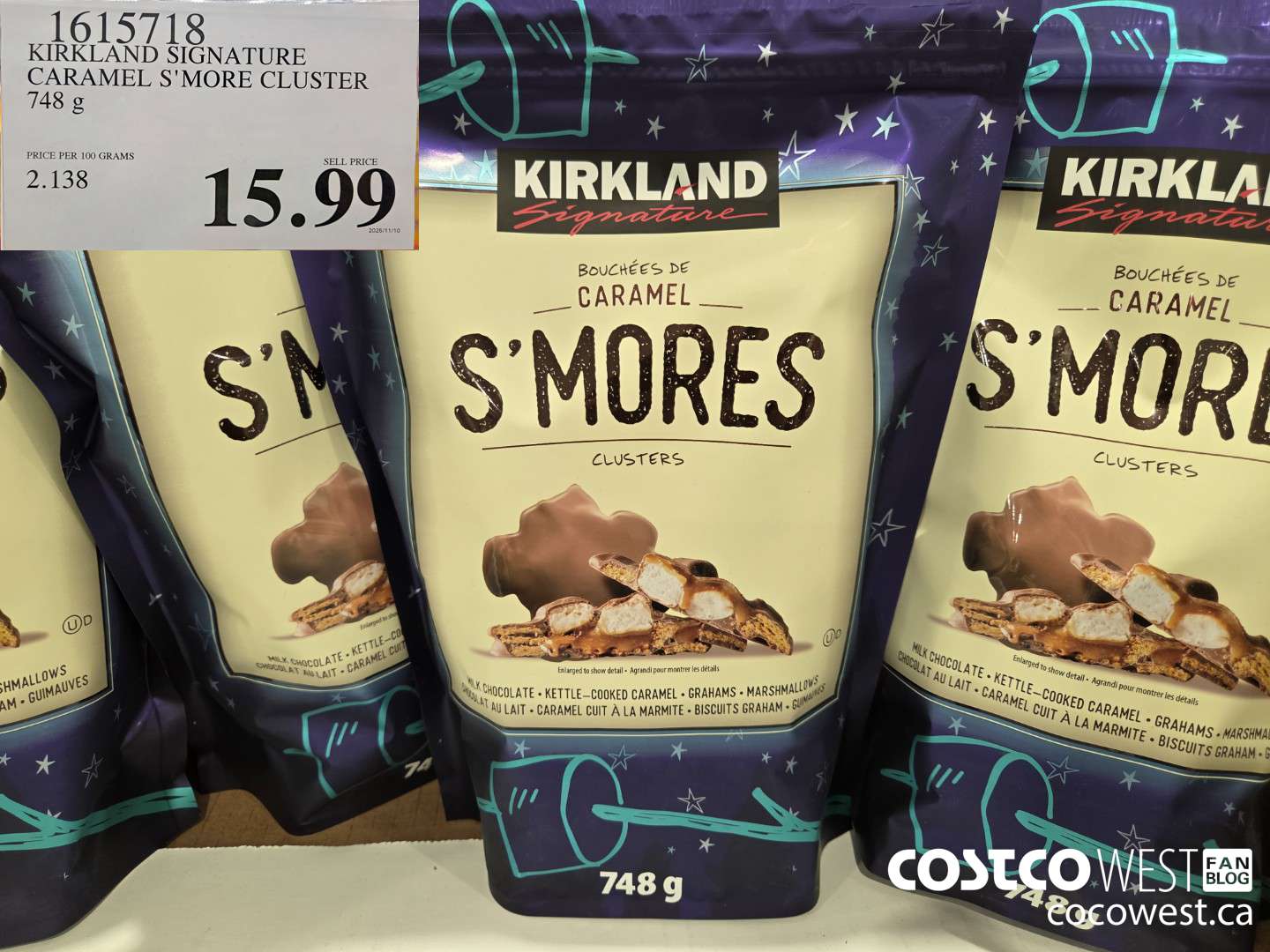 1615718 KIRKLAND SIGNATURE CARAMEL S'MORE CLUSTER 748 g  $15.99