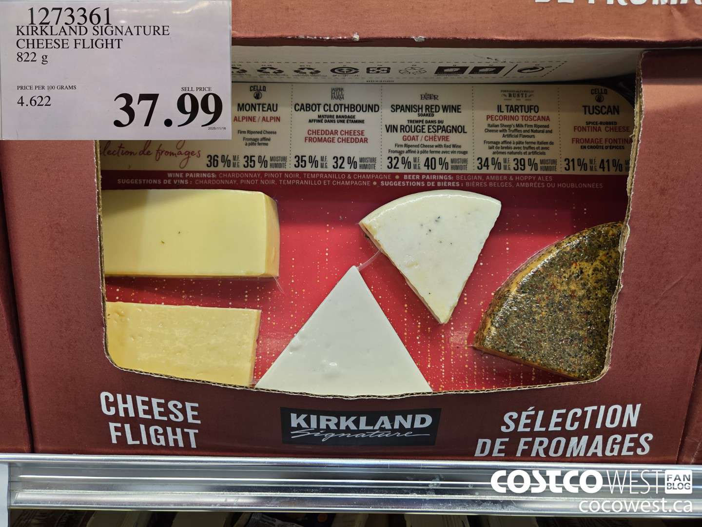 1273361 KIRKLAND SIGNATURE CHEESE FLIGHT 822G $37.99