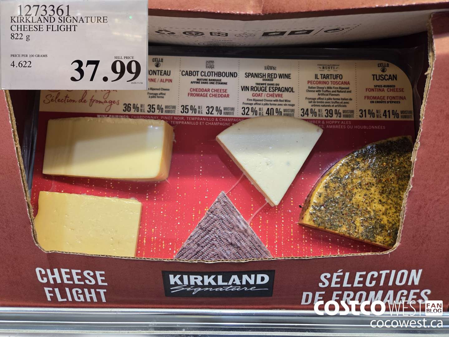 1273361 KIRKLAND SIGNATURE CHEESE FLIGHT 822G $37.99