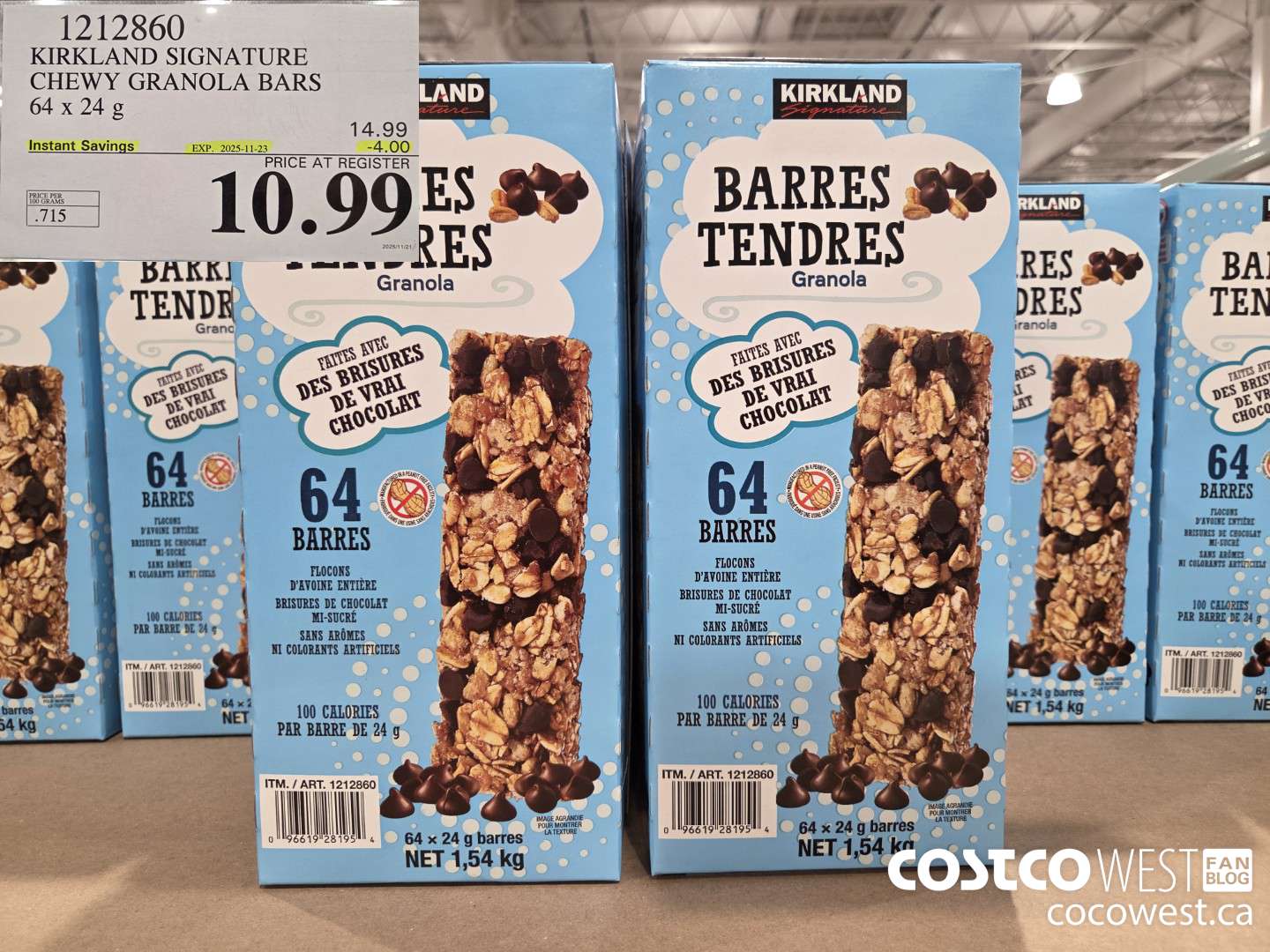 1212860 KIRKLAND SIGNATURE CHEWY GRANOLA BARS 64 X 24 G ($4.00 INSTANT SAVINGS EXPIRES ON 2025-11-23) $10.99