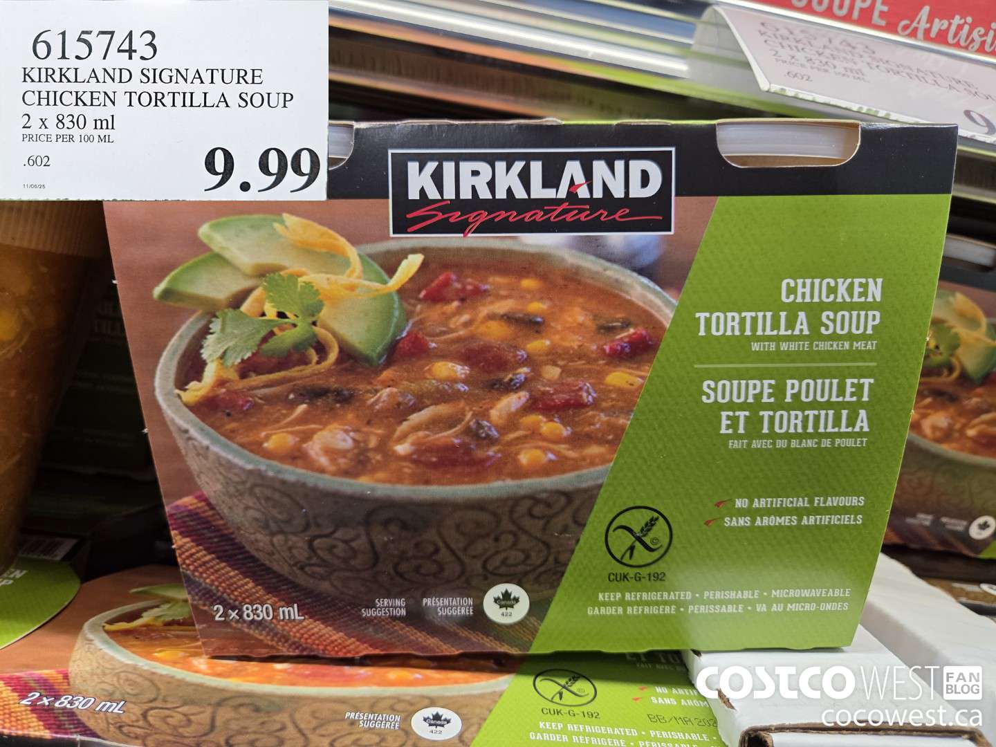 615743 KIRKLAND SIGNATURE CHICKEN TORTILLA SOUP 2 x 330 mL $9.99
