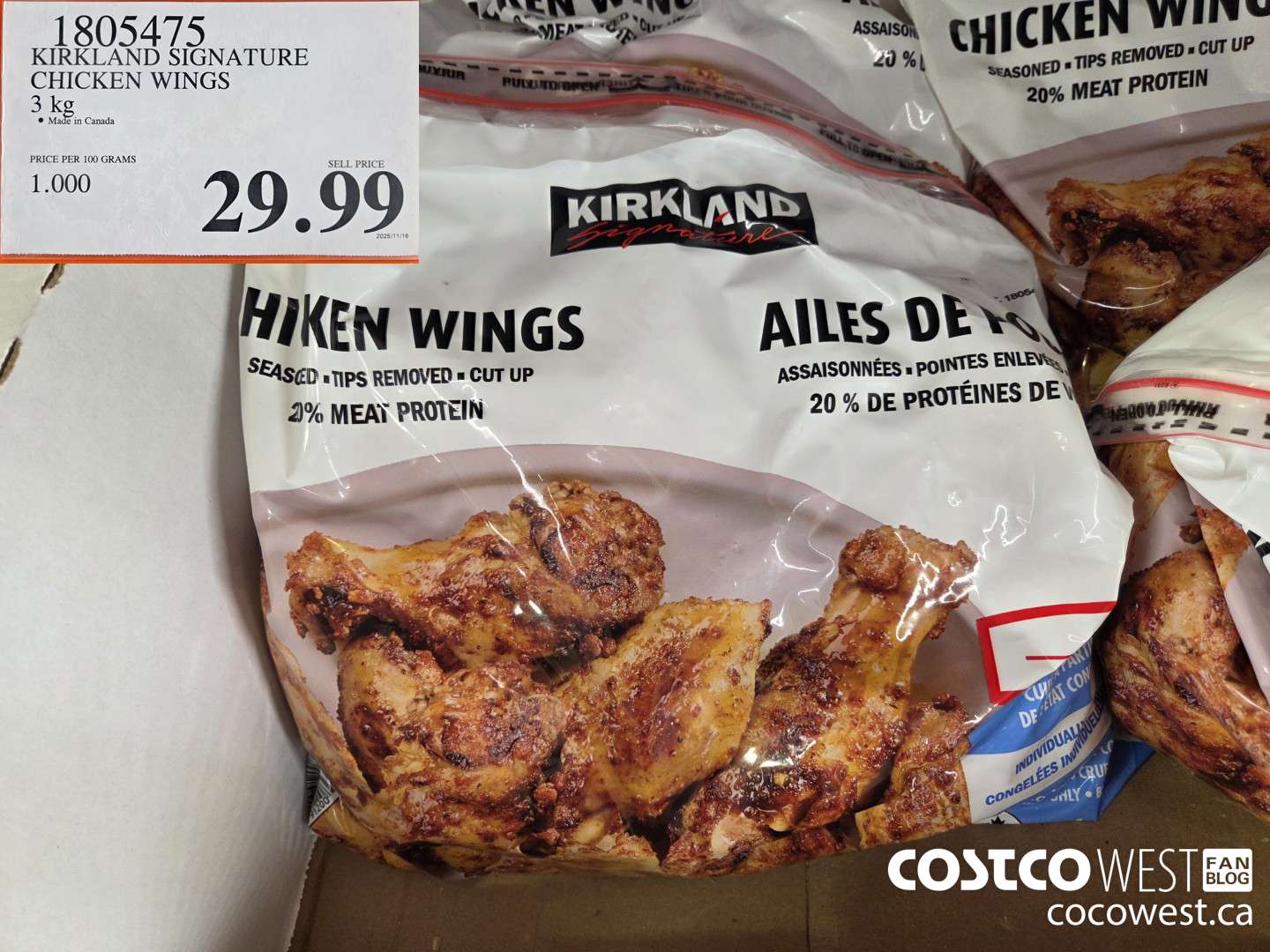 1805475 KIRKLAND SIGNATURE CHICKEN WINGS 3 kg $29.99