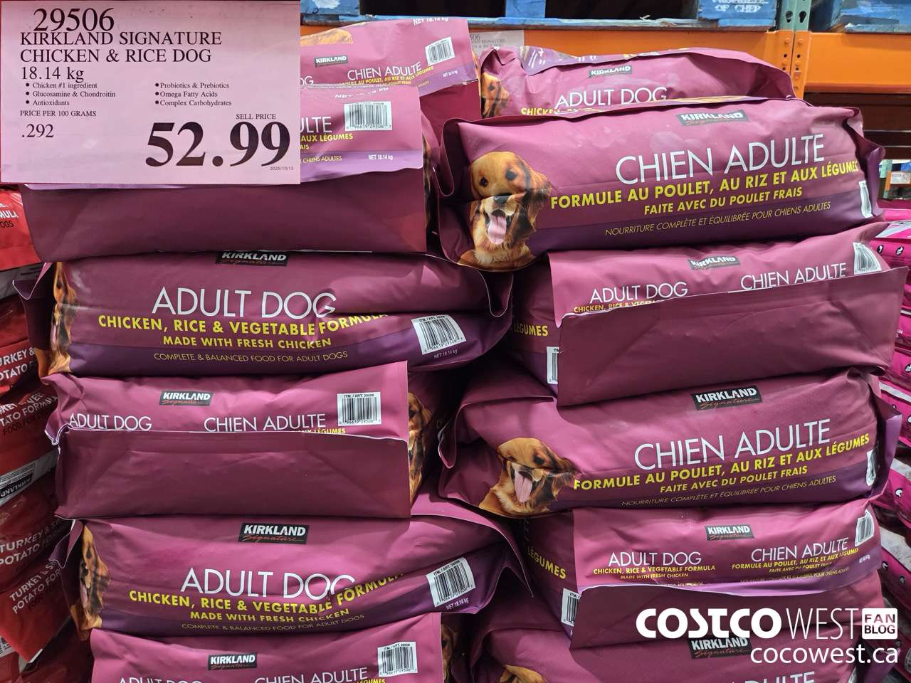 29506 KIRKLAND SIGNATURE CHICKEN & RICE DOG 18.14 KG $52.99
