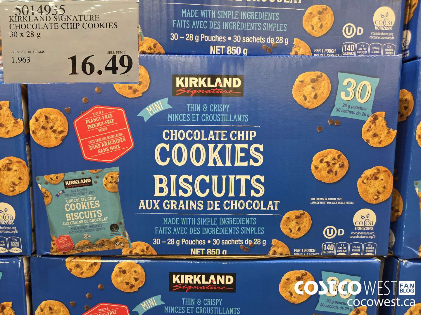 5014935 KIRKLAND SIGNATURE CHOCOLATE CHIP COOKIES 30X28G $16.49