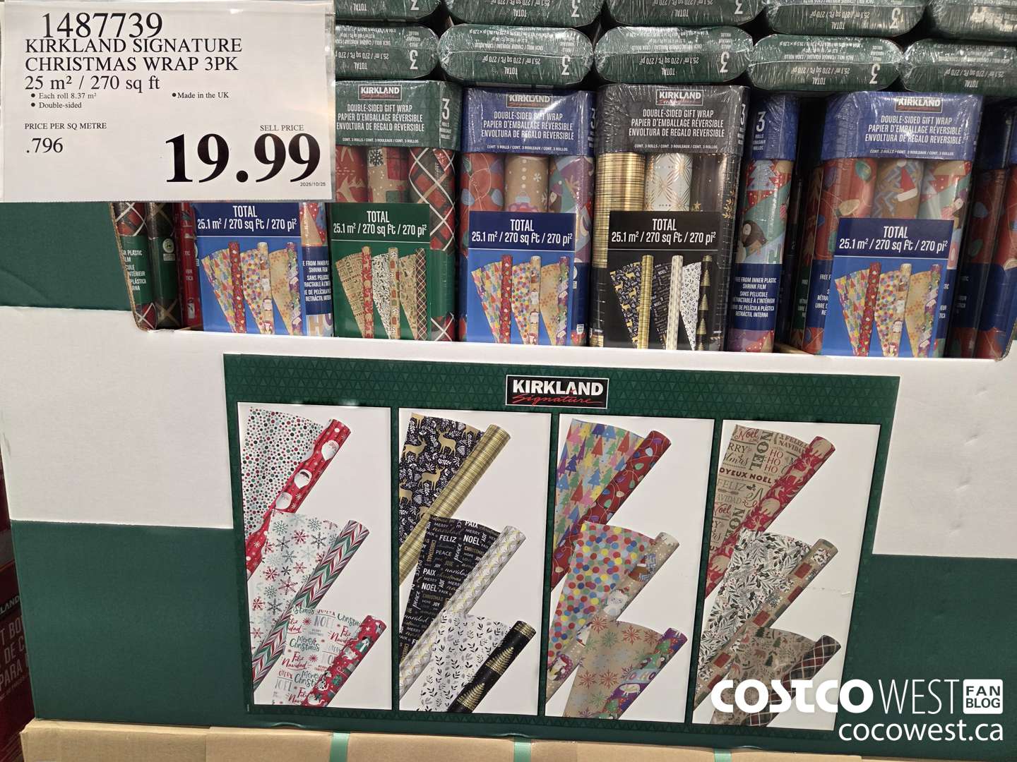 1487739 KIRKLAND SIGNATURE CHRISTMAS WRAP 3PK 25 M2 / 270 SQ FT $19.99