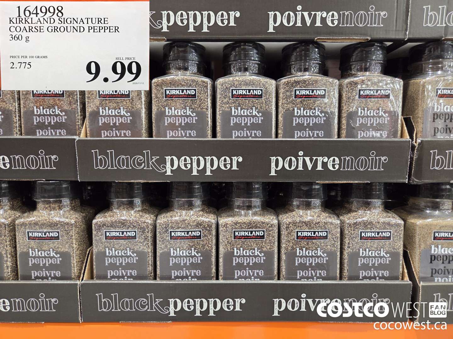 164998 KIRKLAND SIGNATURE COARSE GROUND PEPPER 360 g $9.99