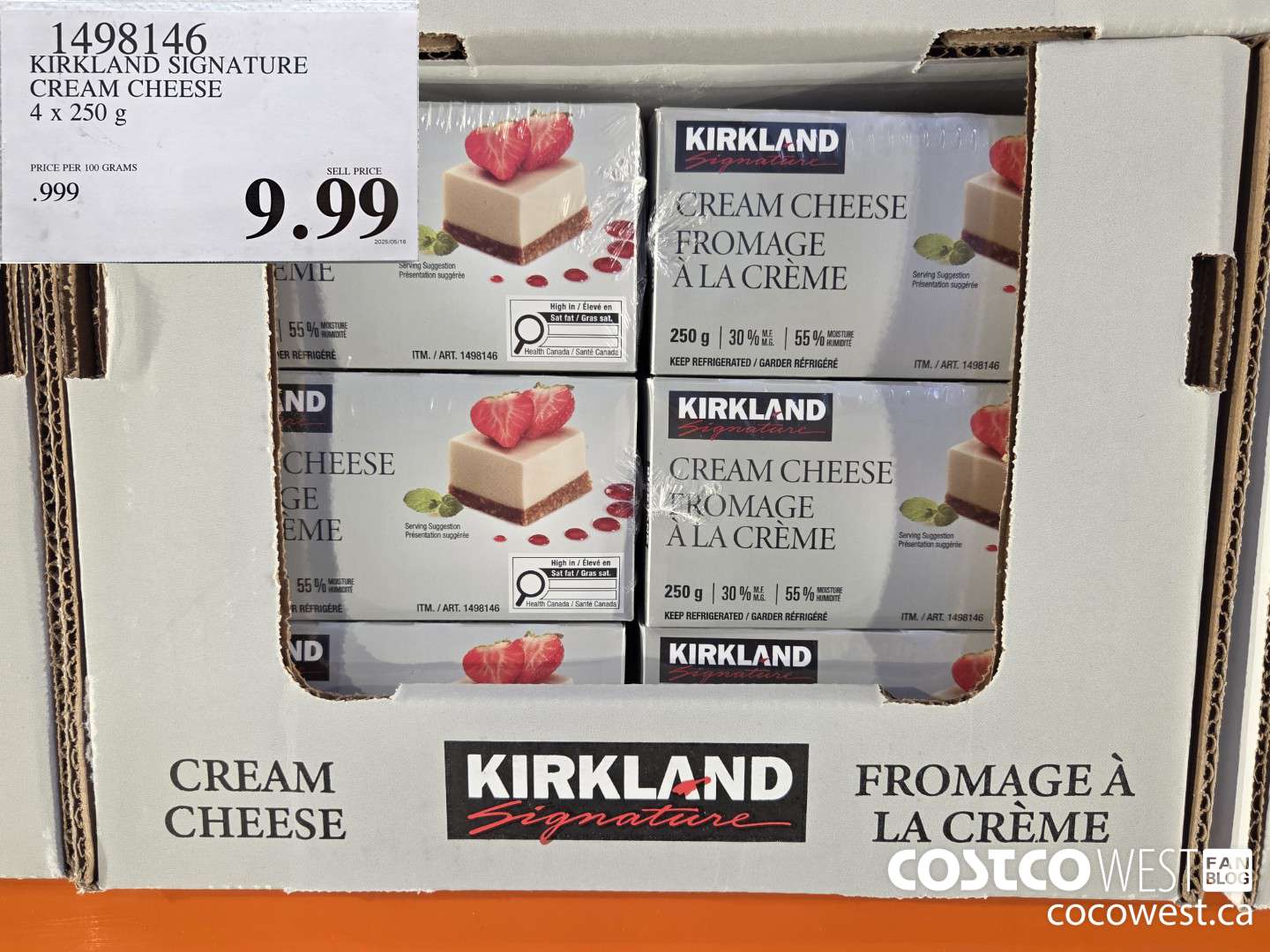 1498146 KIRKLAND SIGNATURE CREAM CHEESE 4 x 250 g $9.99
