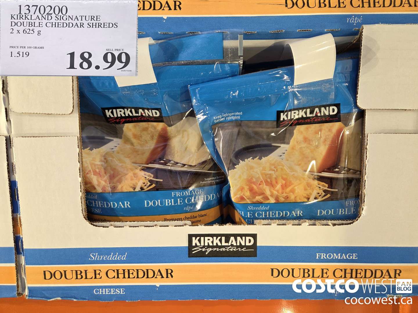 1370200 KIRKLAND SIGNATURE DOUBLE CHEDDAR SHREDS 2 x 625 g $18.99
