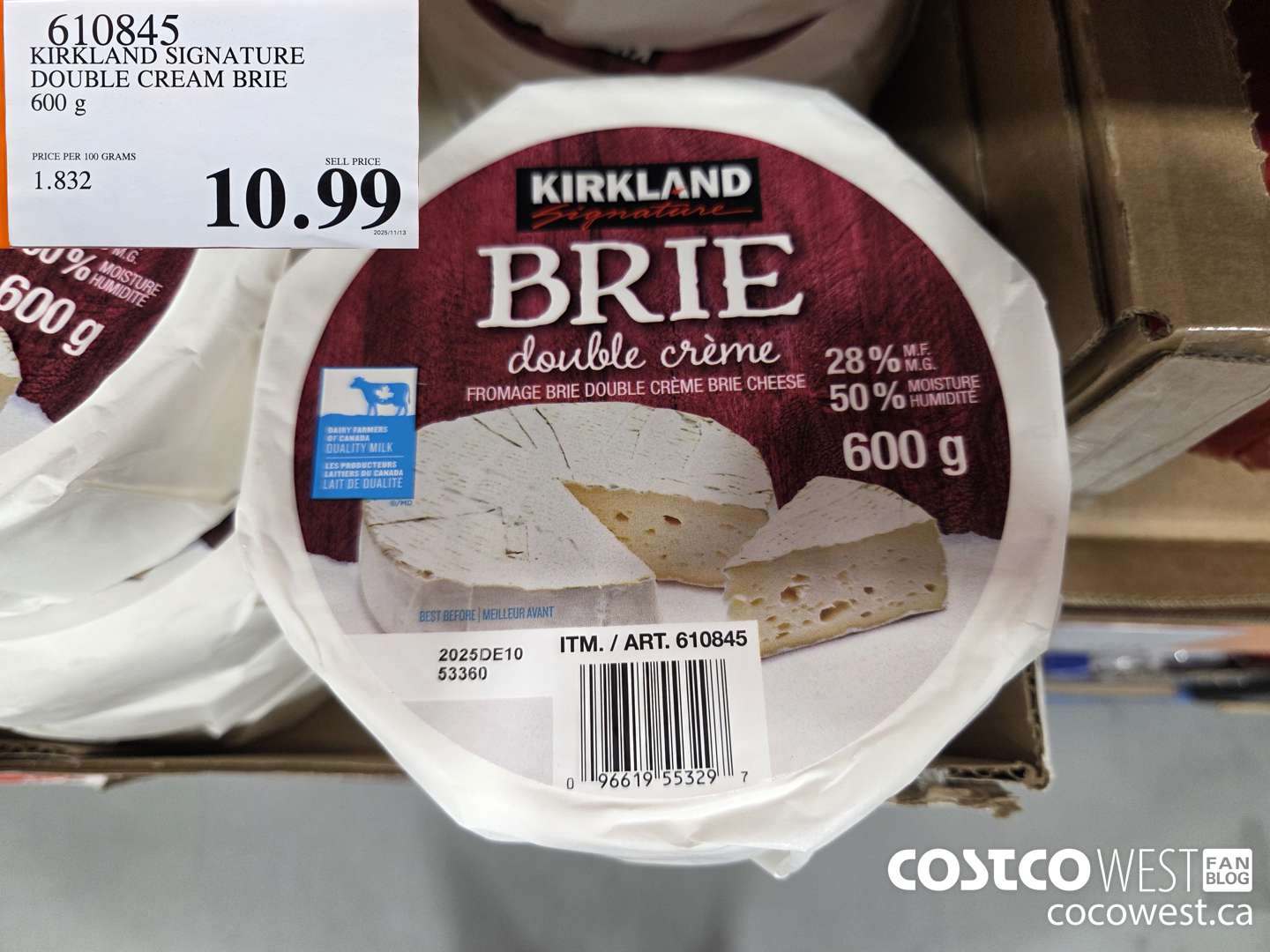 310845 KIRKLAND SIGNATURE DOUBLE CREAM BRIE 600 g $10.99