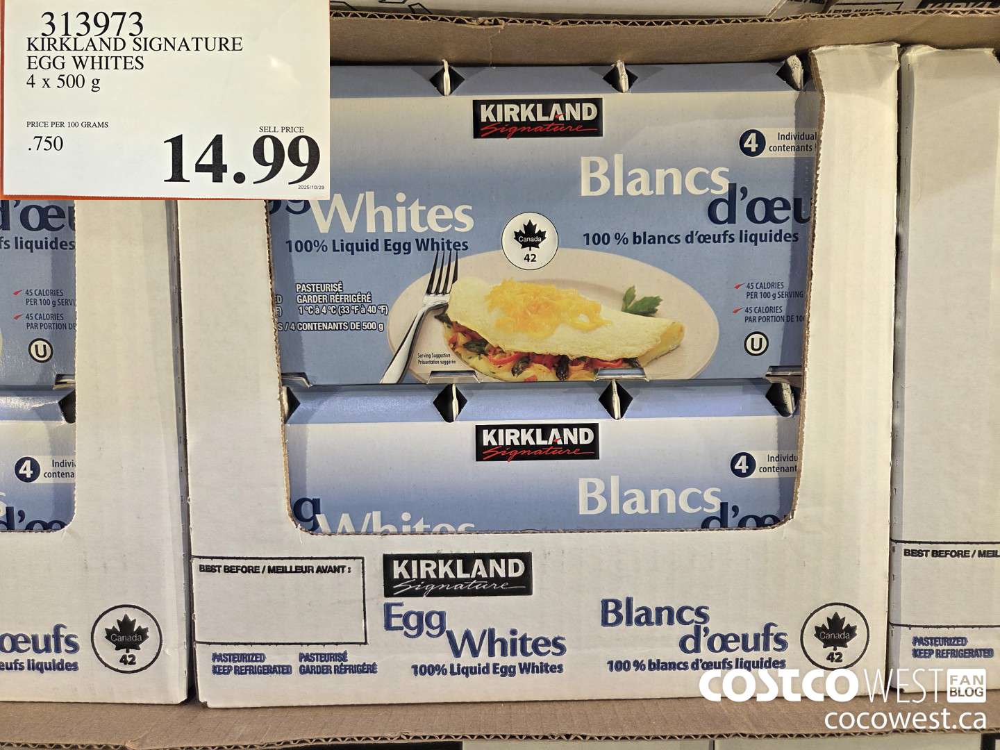 313973 KIRKLAND SIGNATURE EGG WHITES 4 X 500 G $14.99