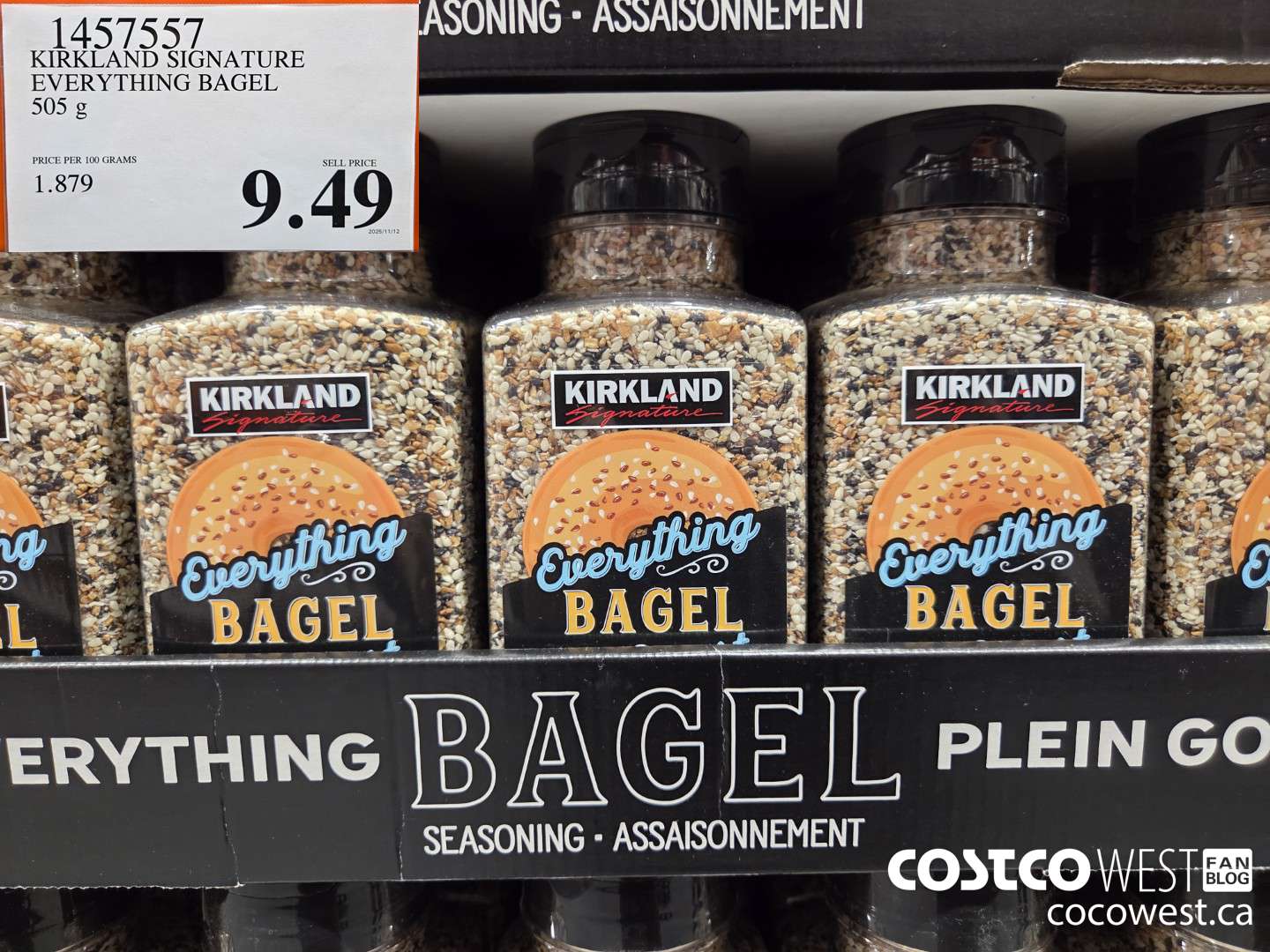 1457557 KIRKLAND SIGNATURE EVERYTHING BAGEL 505 g $9.49
