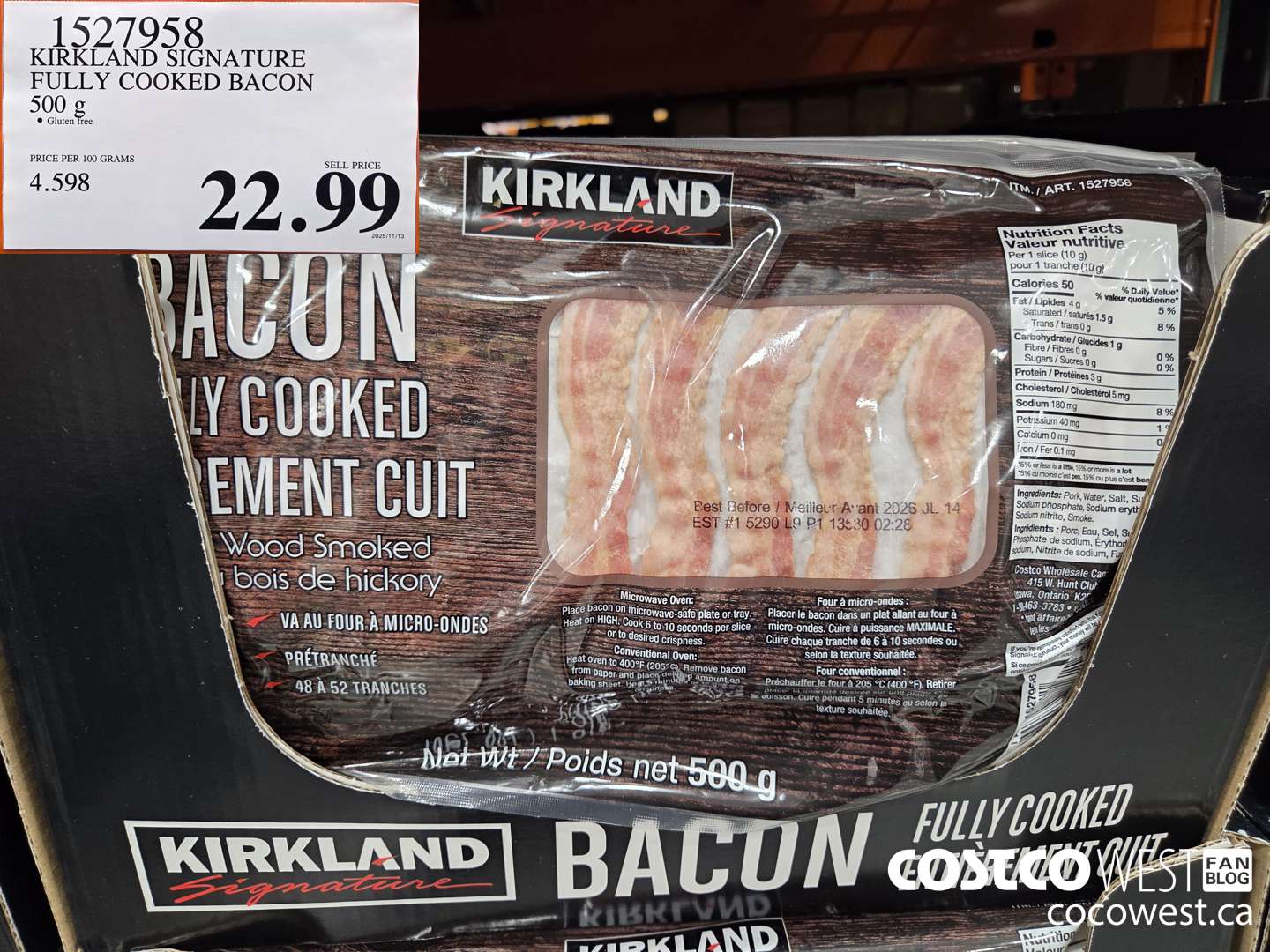 1527958 KIRKLAND SIGNATURE FULLY COOKED BACON 500 g $22.99